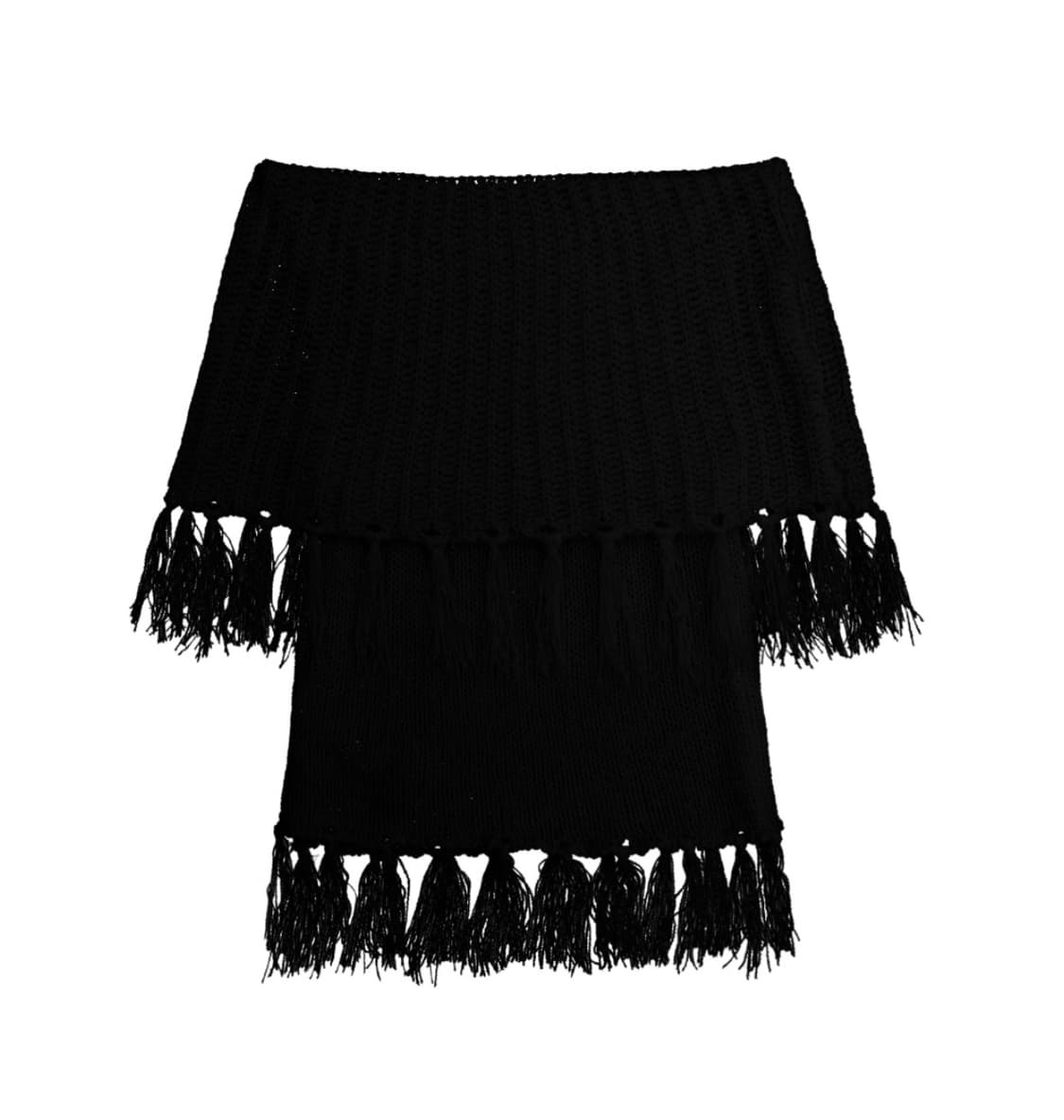 트리밍버드) Tassel Open Shoulder Knit BK F 상품이미지5