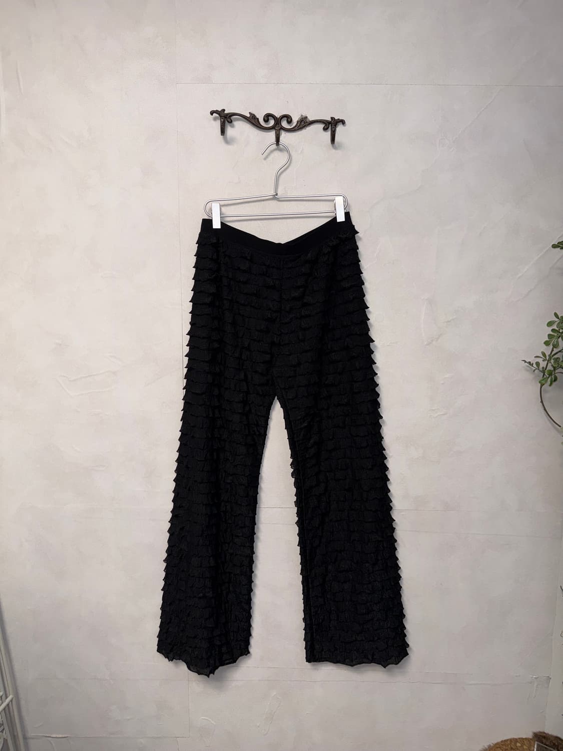 Black ruffle pleats banding wide pants  상품이미지2