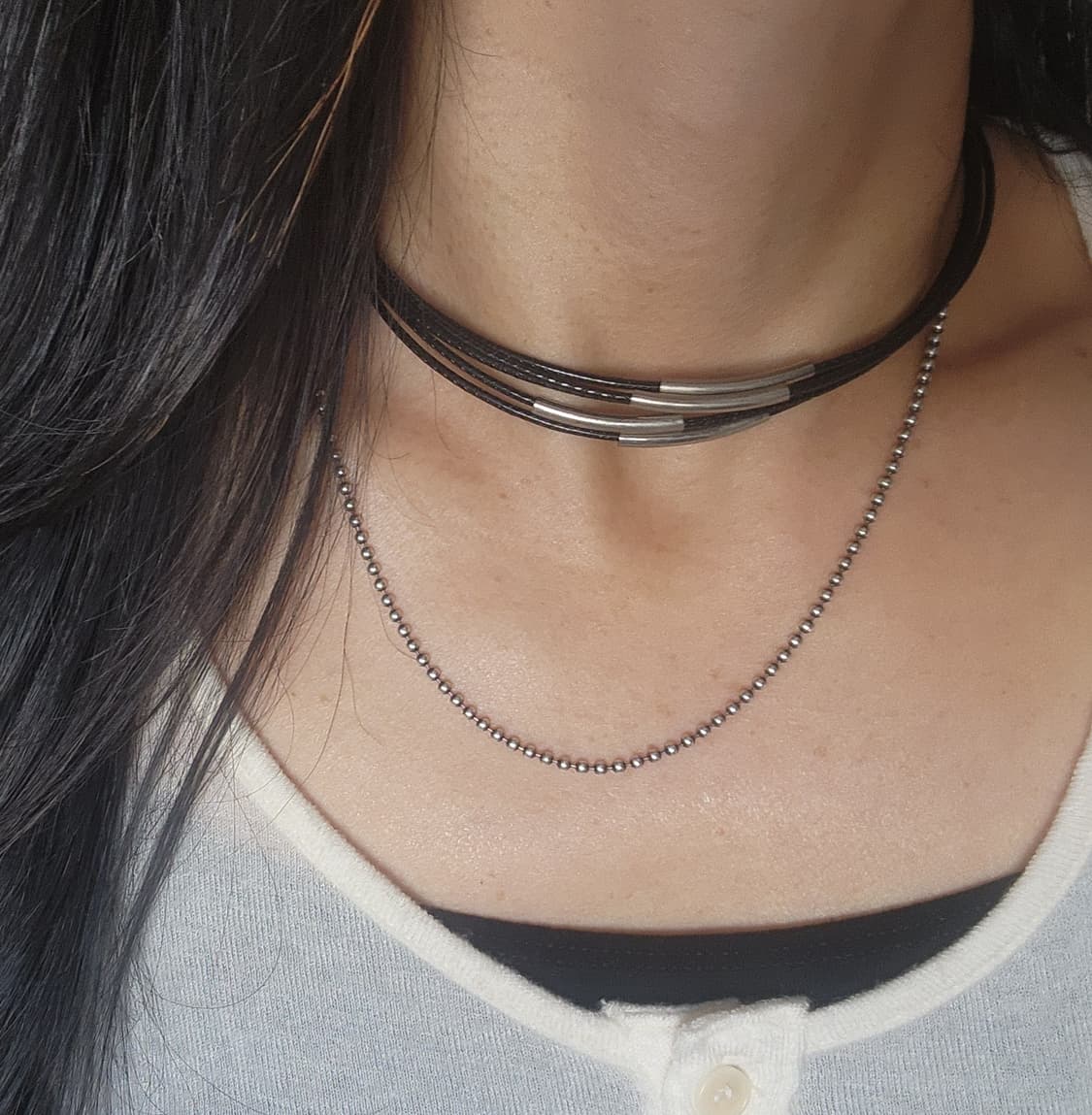 5줄 가죽 쵸커 목걸이 2개 일괄 상품이미지1