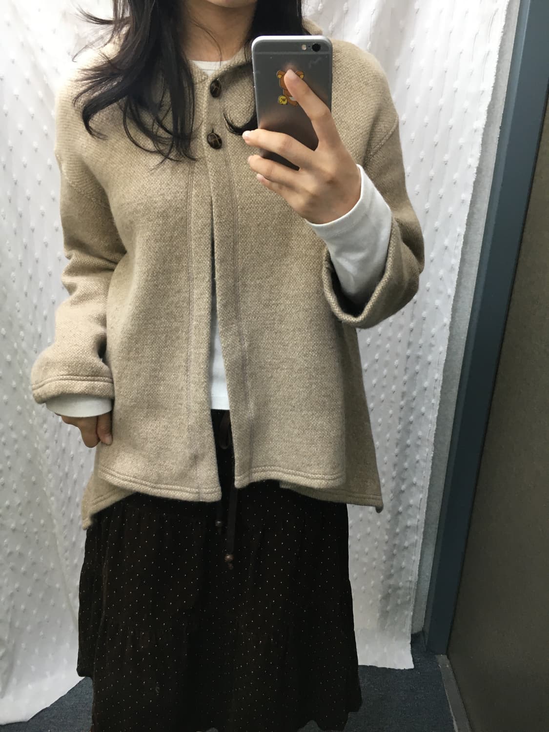 베이지 울 투버튼 언발 가디건 상품이미지1