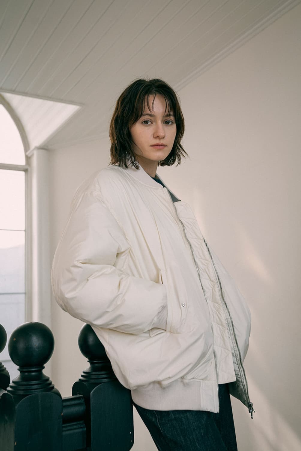 반원아틀리에 오버핏 항공 점퍼 패딩 ma-1 크림 새상품 상품이미지3