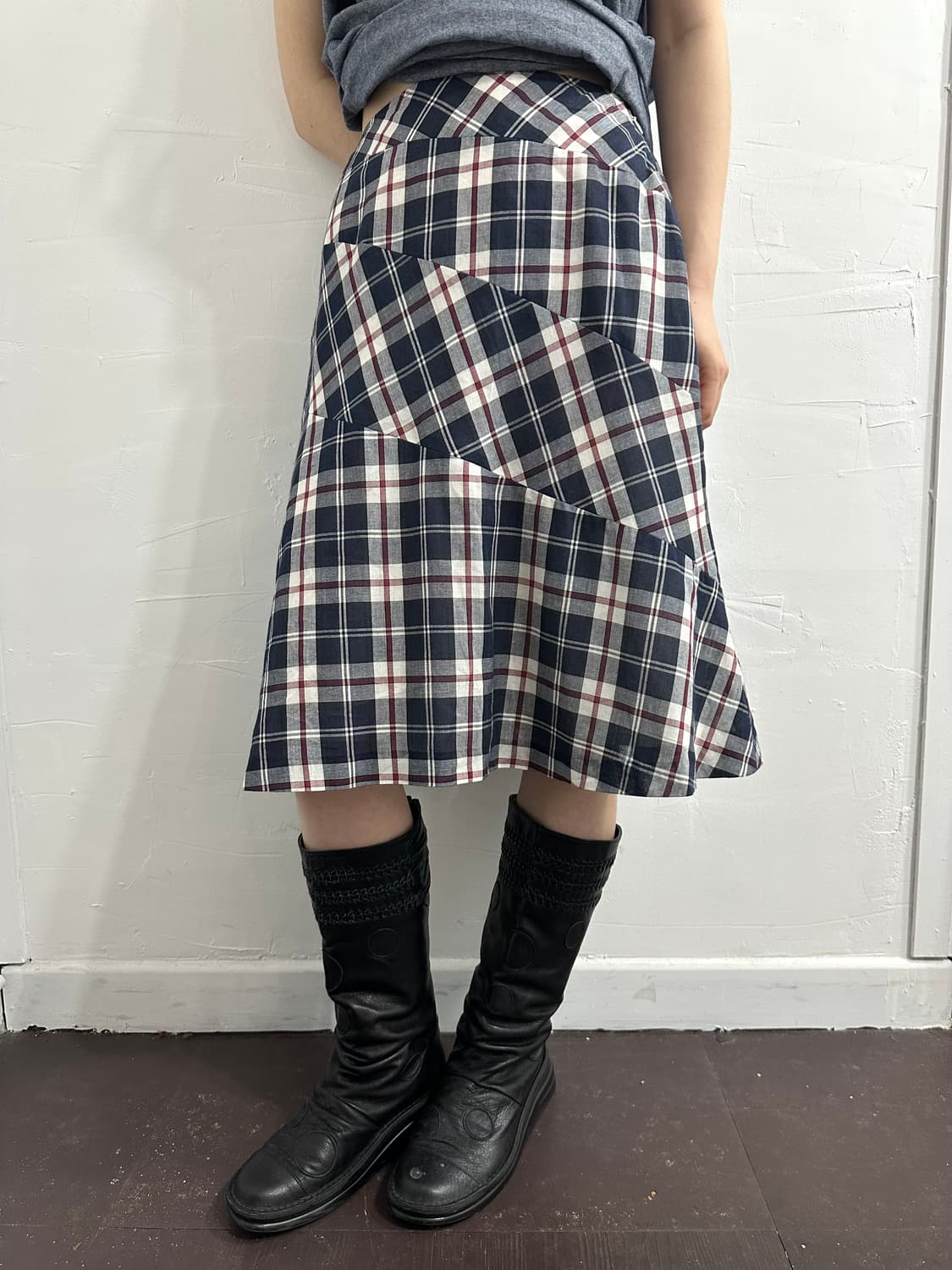 newyorker check design midi skirt 상품이미지3