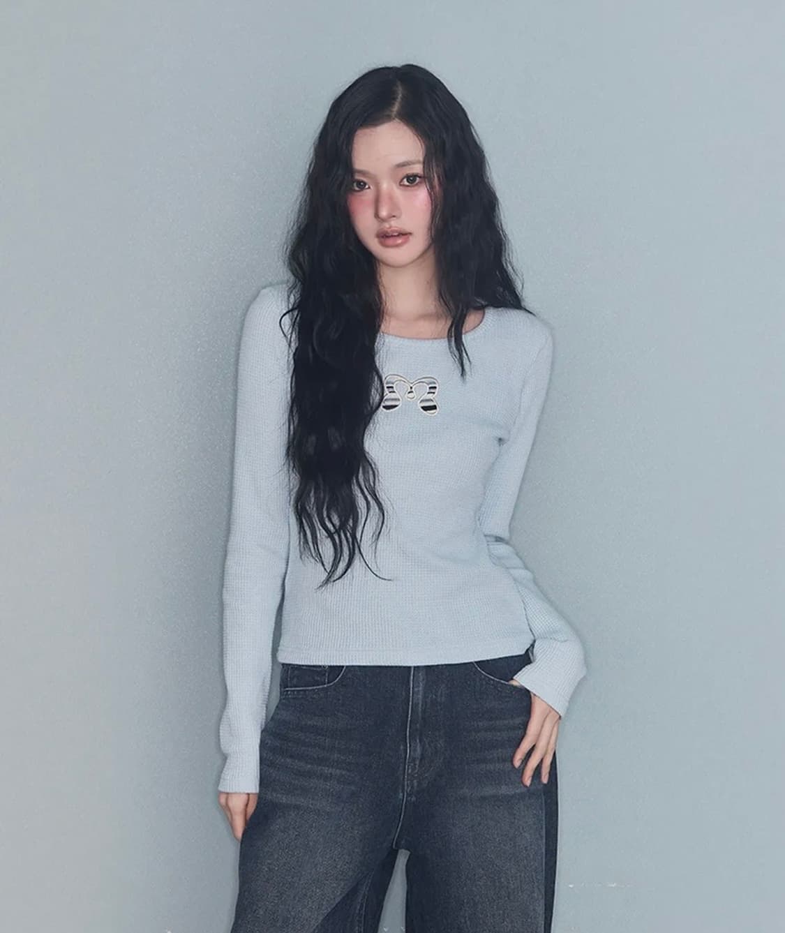 미레코 심볼 패치 와플 티 민트색 상품이미지3