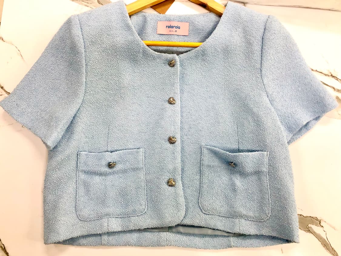 로라로라 파이핑 트위드 자켓 스카이블루 F 상품이미지2