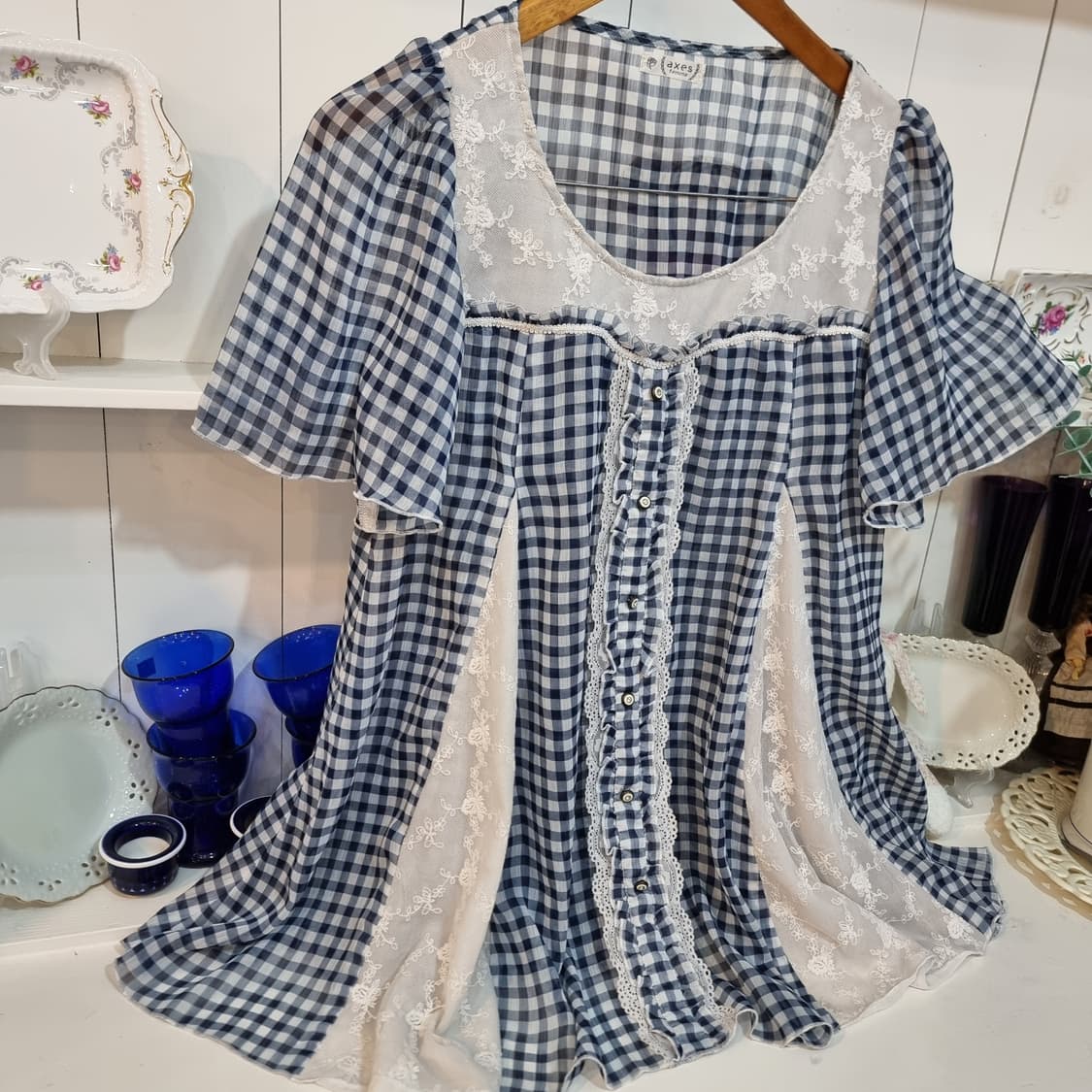 axes femme 체크 레이스 튜닉 상품이미지4