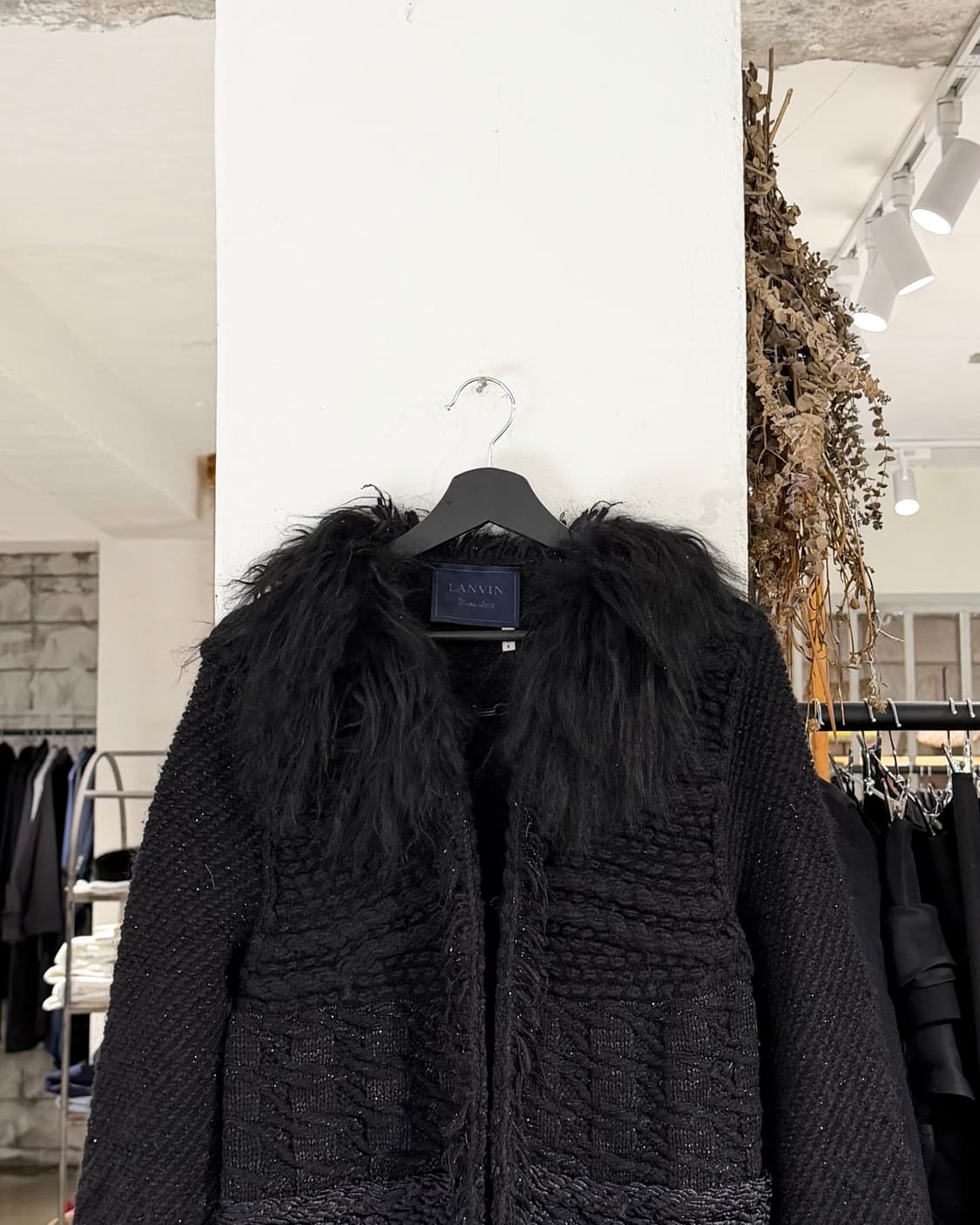 랑방 블랙 울 실크 양털카라 가디건 코트 상품이미지4