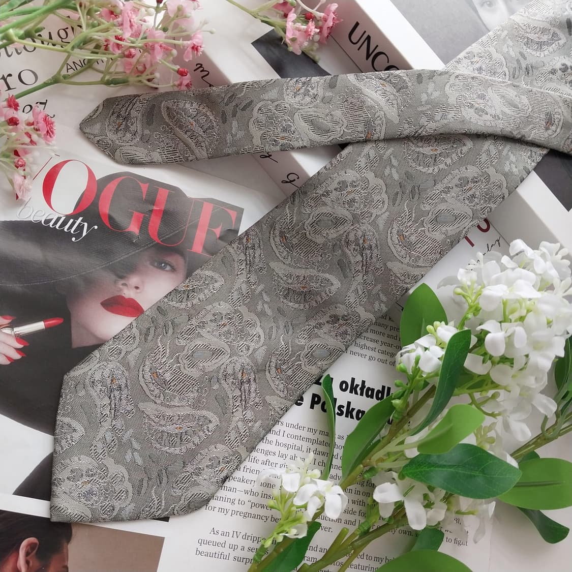 레노마 그레이 페이즐리 자카드 넥타이 8.8cm A+등급 K2443 상품이미지4