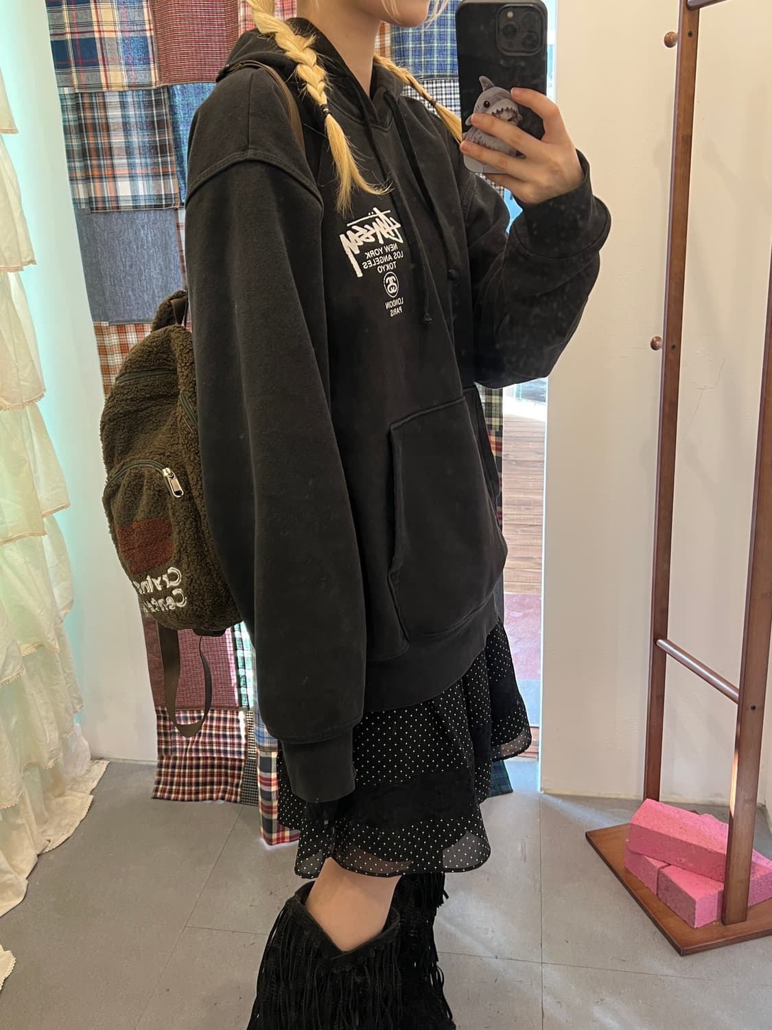 스투시 베이직 블랙 후드티  상품이미지5