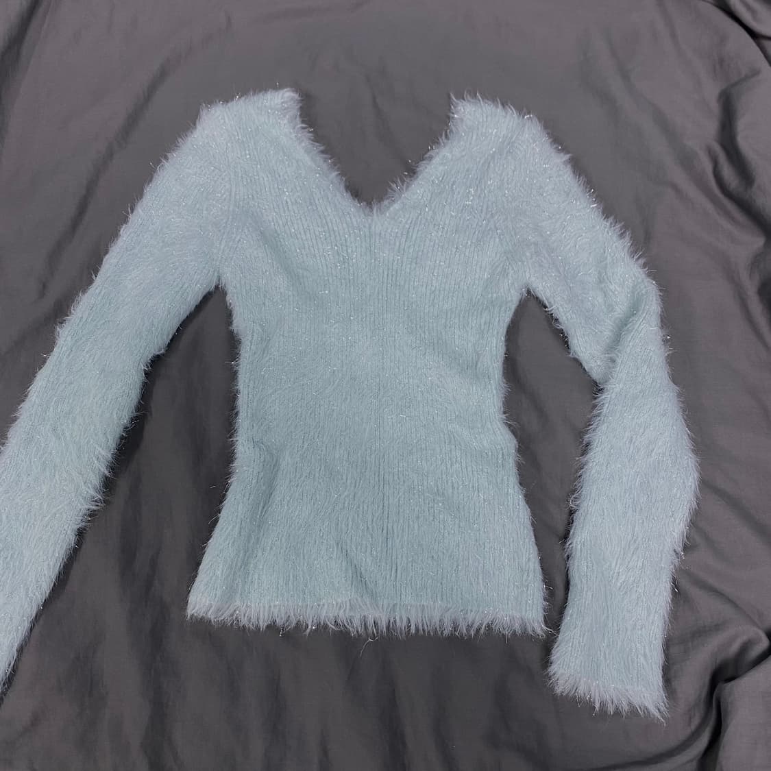 민트 펄 글리터 앙고라 니트 롱슬리브 긴팔 오네갸루 빈티지 상품이미지2