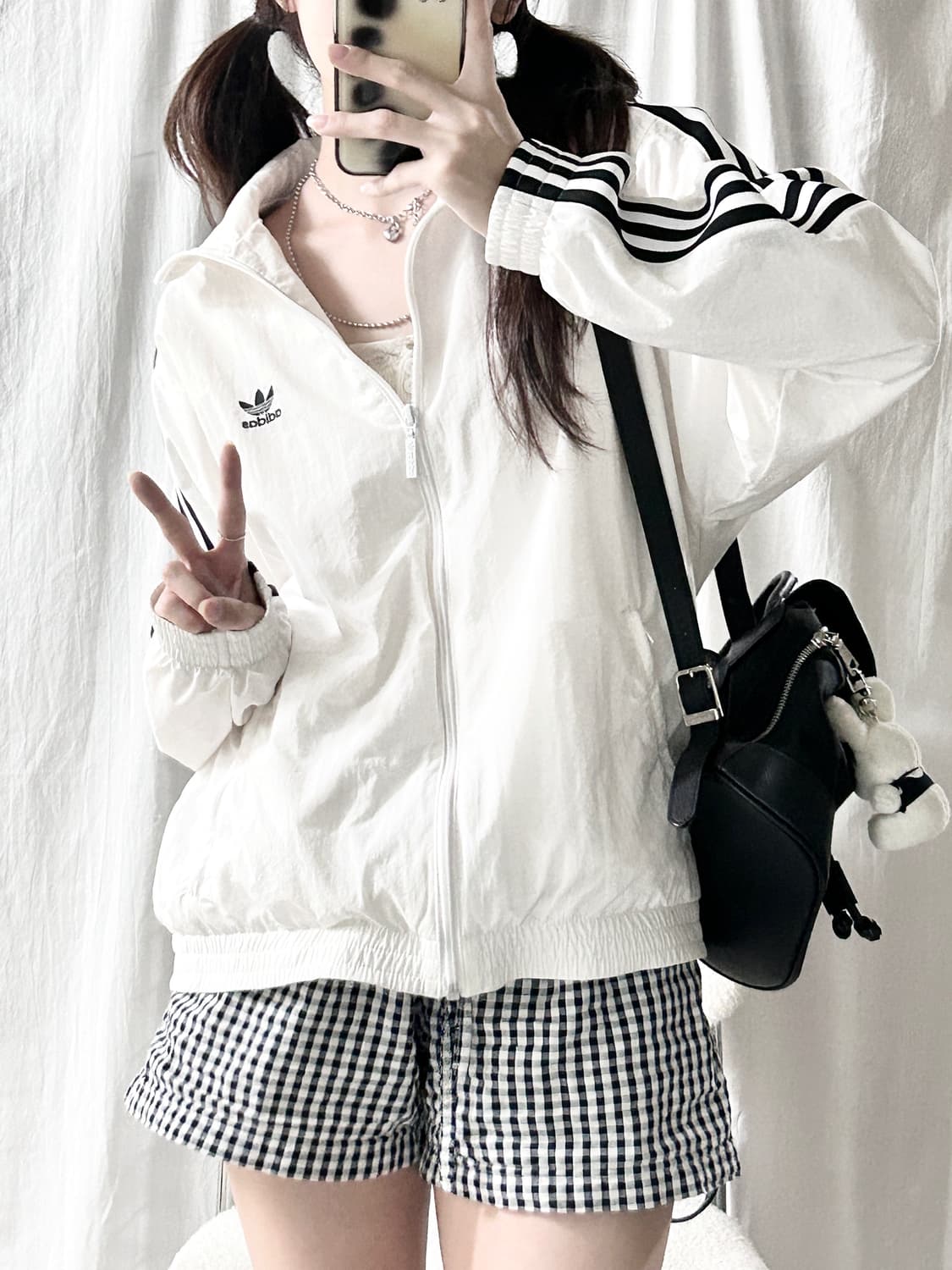 아디다스 화이트 삼선 나일론자켓 상품이미지4