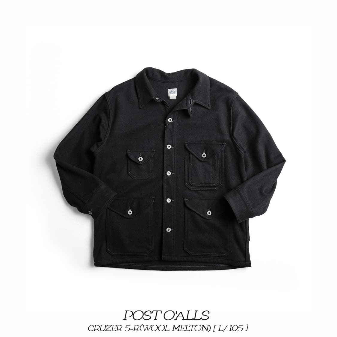포스트오버롤즈 크루저 멜튼울 자켓 블랙 L사이즈 Postoveralls 상품이미지1