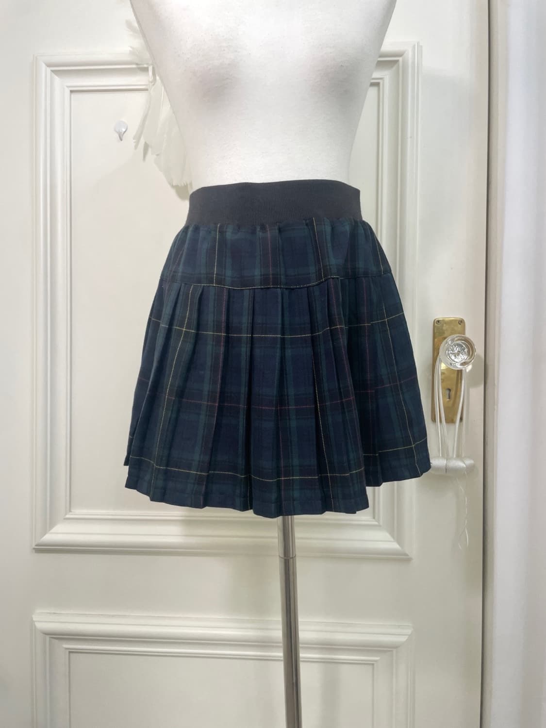 blue green check pleats banding mini ski 상품이미지5