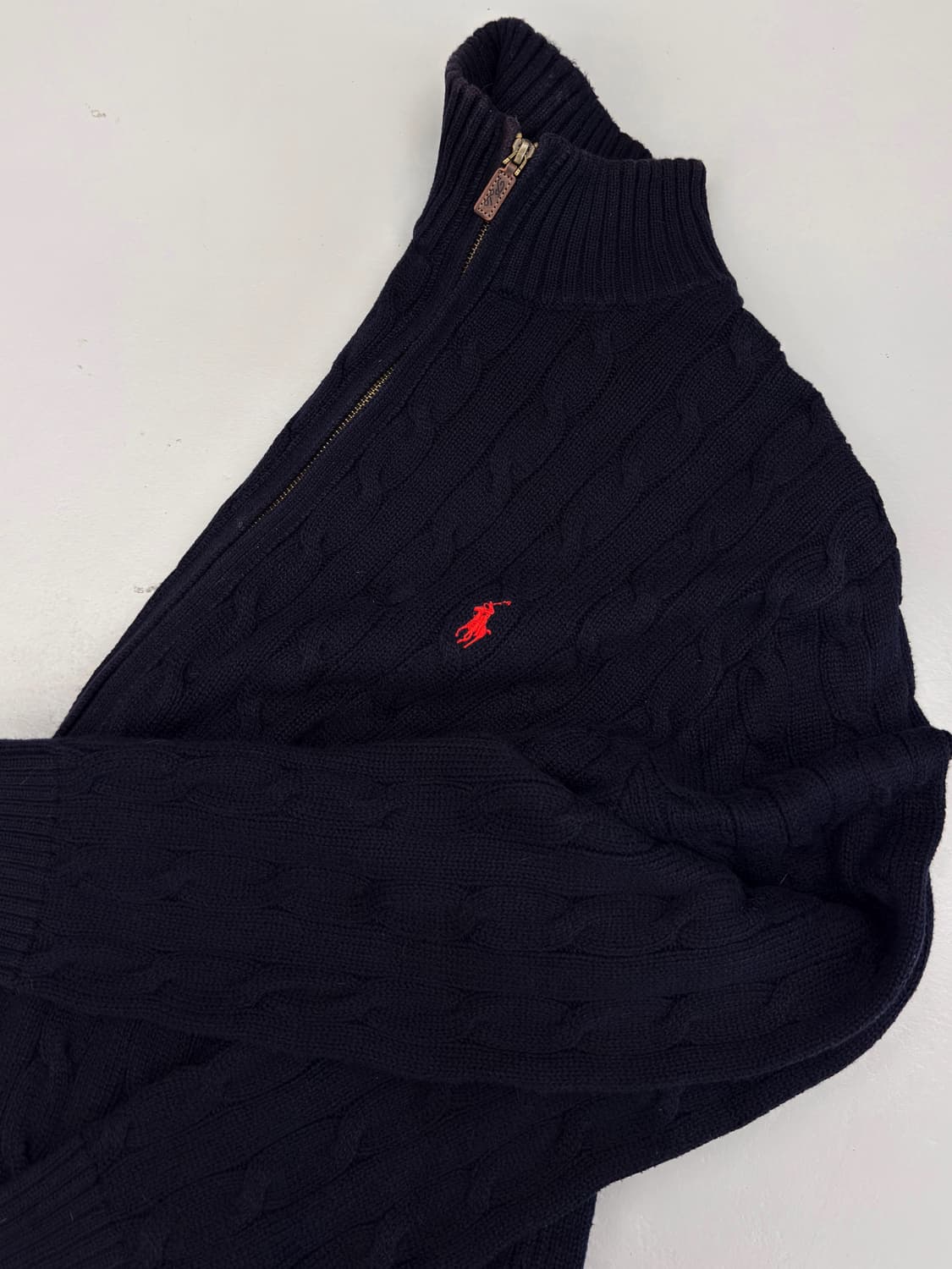 폴로 랄프로렌 오버핏 신형 QR라벨 딥네이비 케이블 코튼 니트 집업 상품이미지2