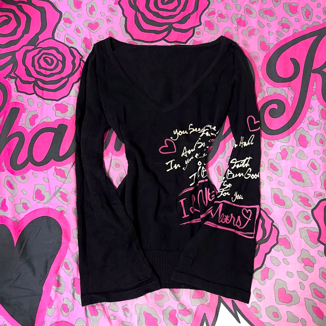 [ 나눔 ] MA*RS 마즈 블랙핑크 레터링 니트 탑 오네갸루 핀터y2k 상품이미지1