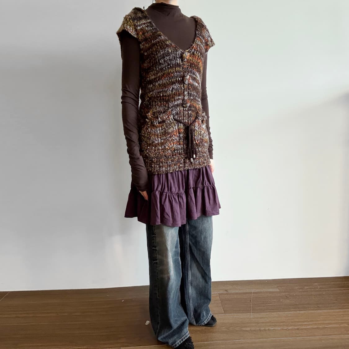 Multi-Color Mélange Hooded Knit Vest 상품이미지2