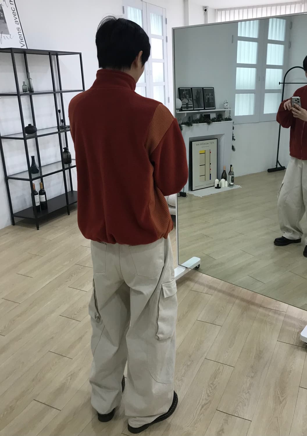 플리스 레드/그레이 상품이미지1