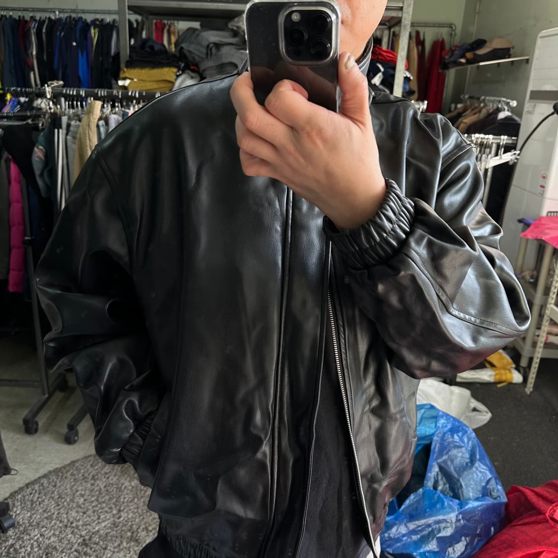 L QT8 가먼츠 블랙 레더자켓 상품이미지1