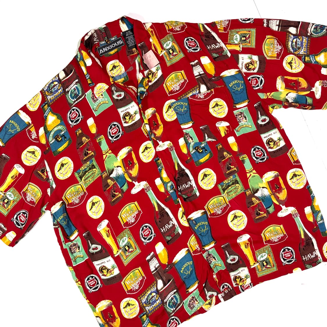 Anxious 레드 바틀 패턴 하와이안 셔츠 XL 상품이미지4