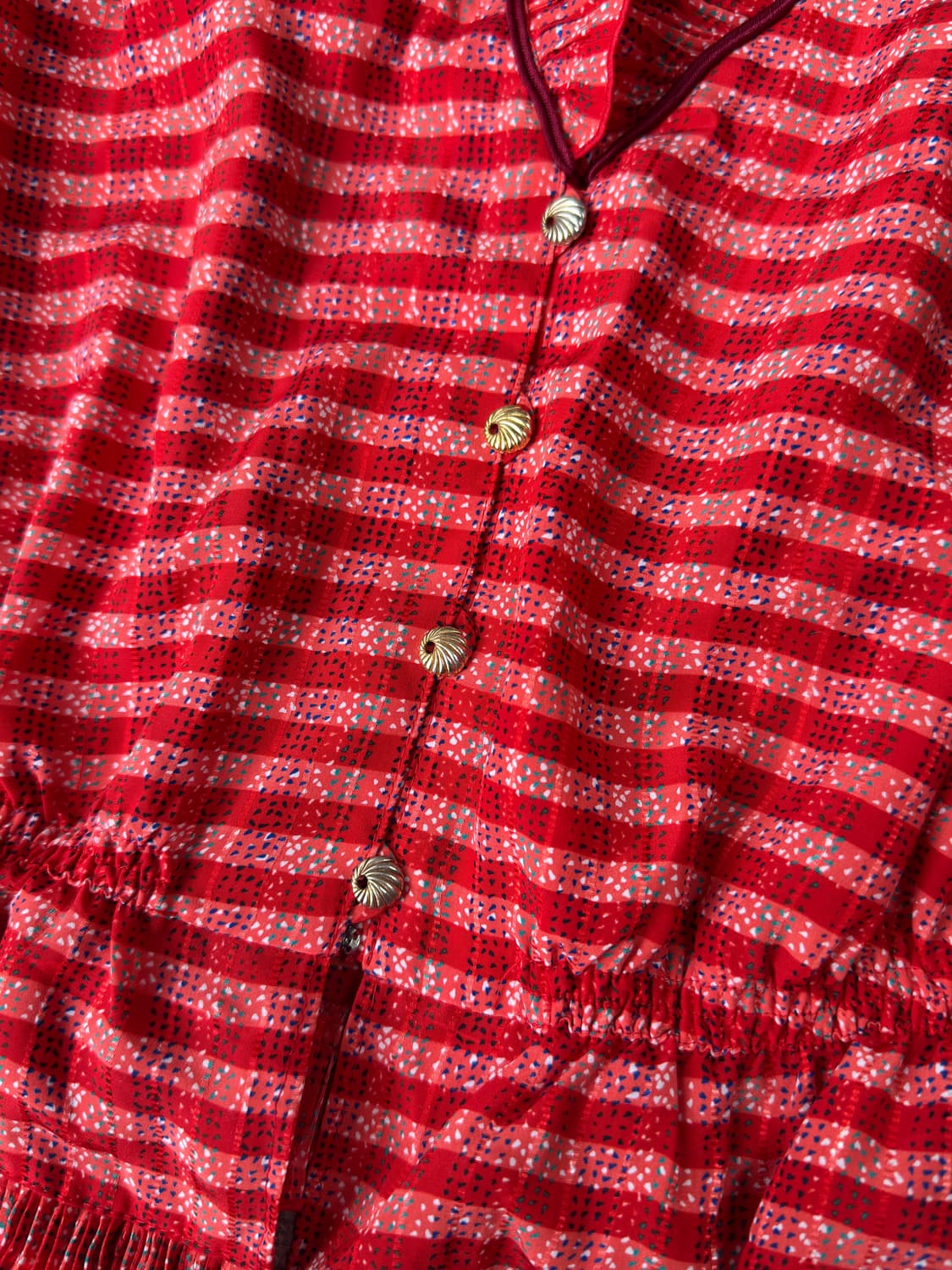 빈티지 레드 체크 프릴 블라우스 상품이미지3