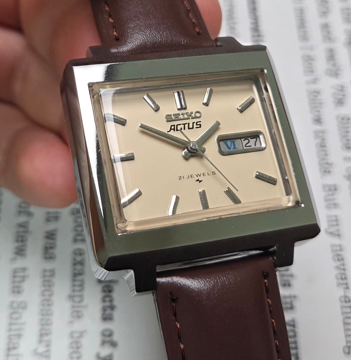 빈티지 세이코 액투스 SS 테레비 샌드베이지 로만 데이데이트 오토매틱 상품이미지10