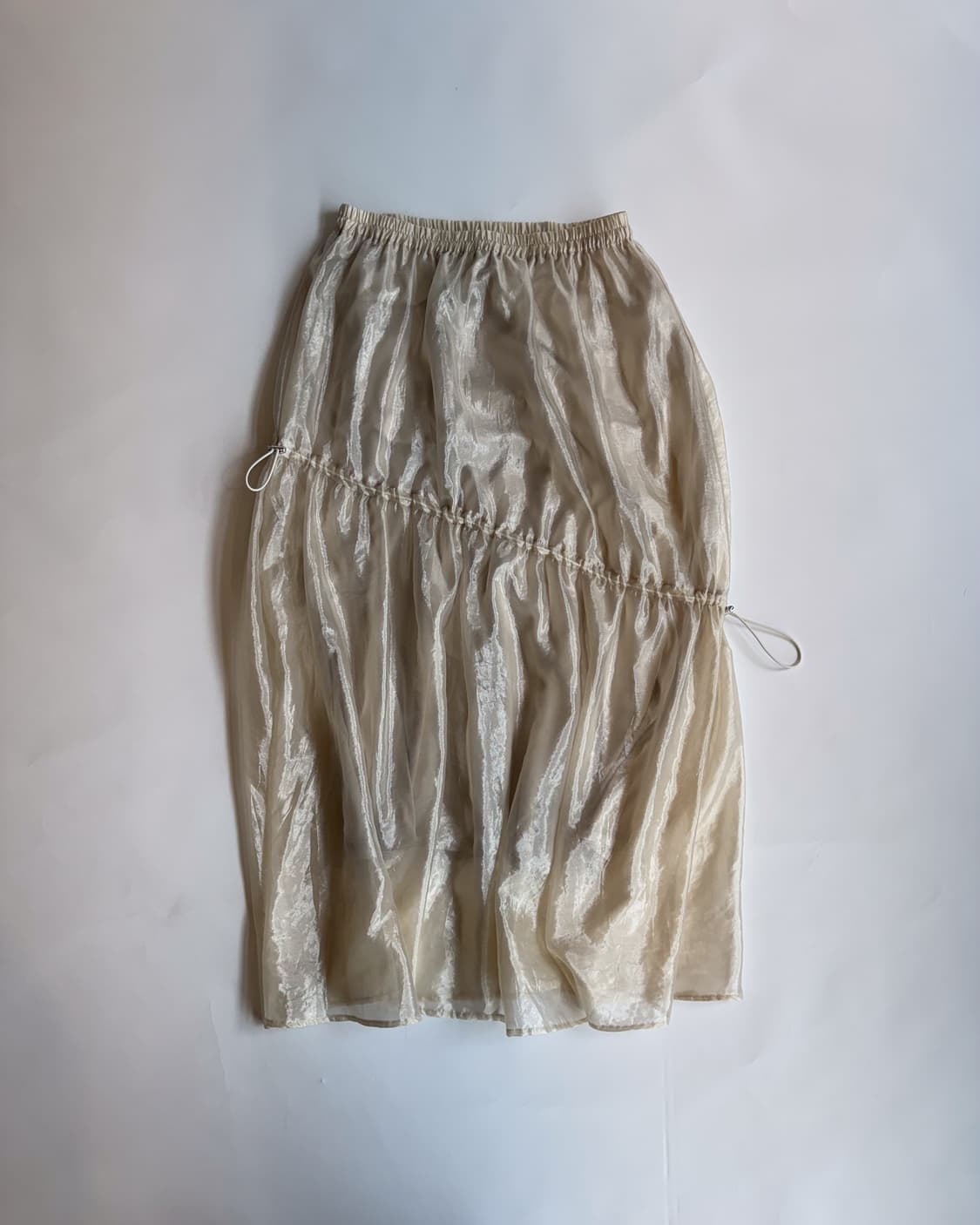 Beige Sheer Shirring Drawstring Skirt  상품이미지1