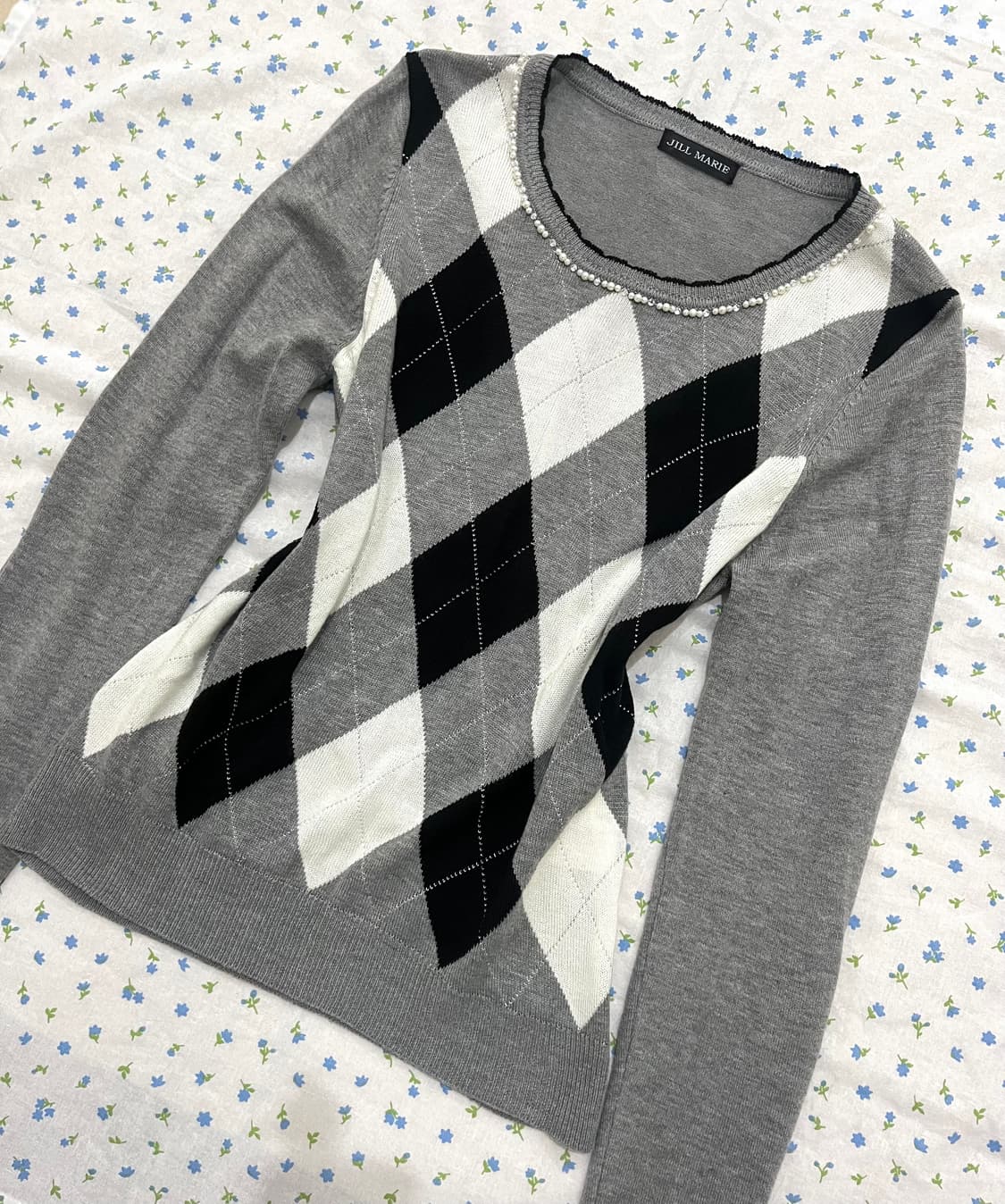 일브 리즈리사깔 아가일 니트 로걀탑 오네히메갸루 일본빈티지 일녀핀터프레피 상품이미지1