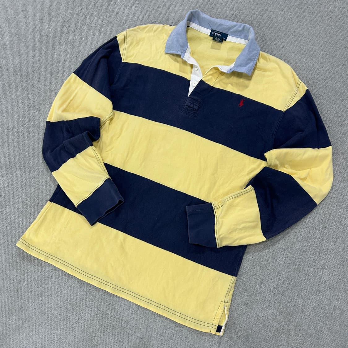 폴로 옐로우 네이비 스트라이프 럭비티 긴팔 XL 상품이미지1