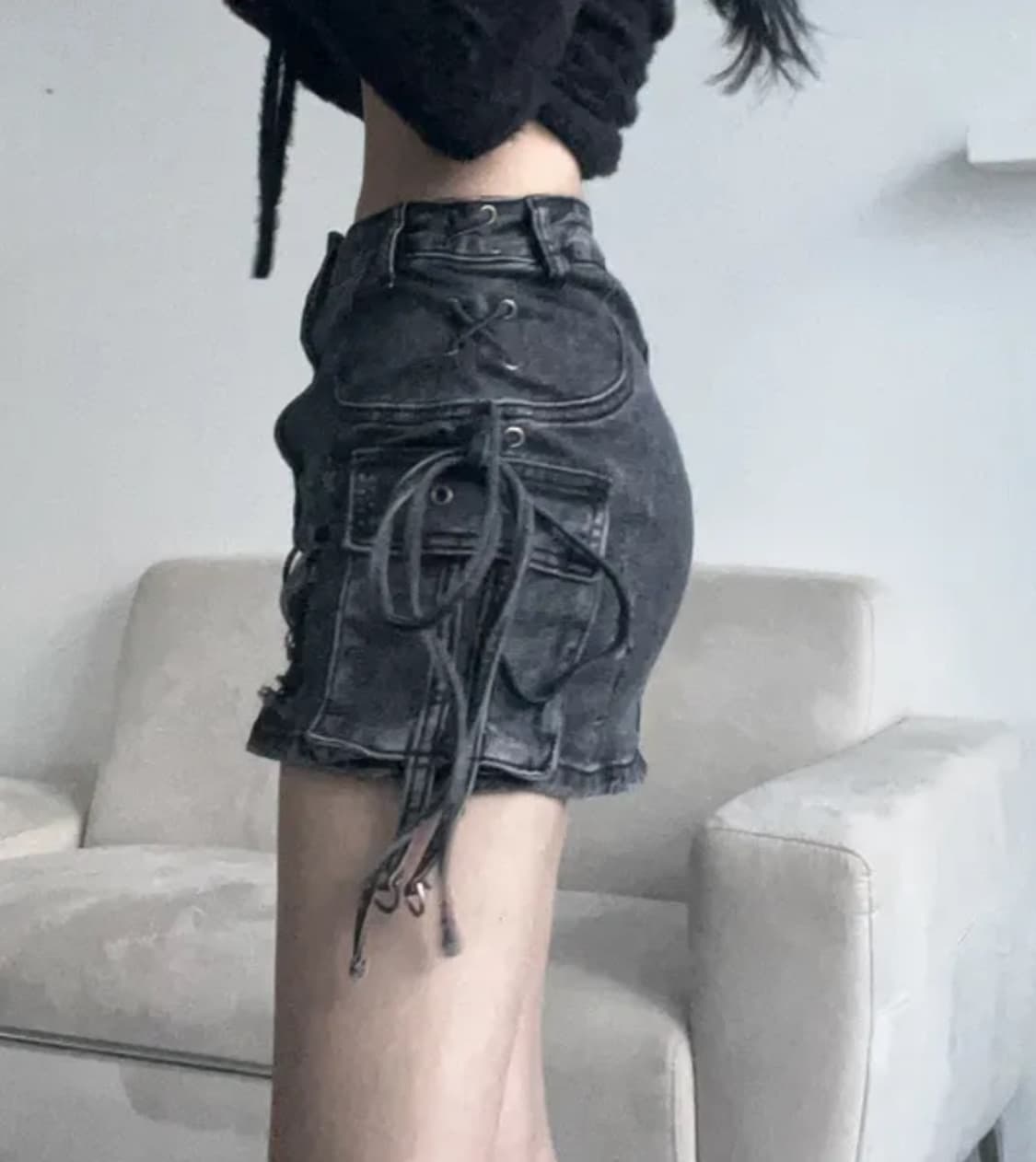 y2k 힙한 워싱 흑청 데님 미니 스커트 | 미사용, 속바지 있음 상품이미지6