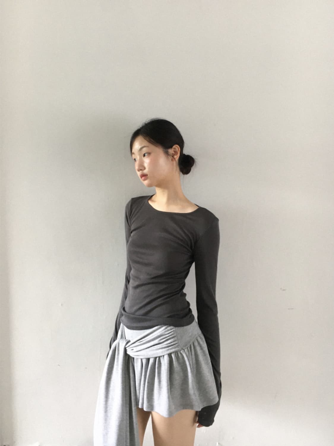 Bold tie skirt (gray) 상품이미지6