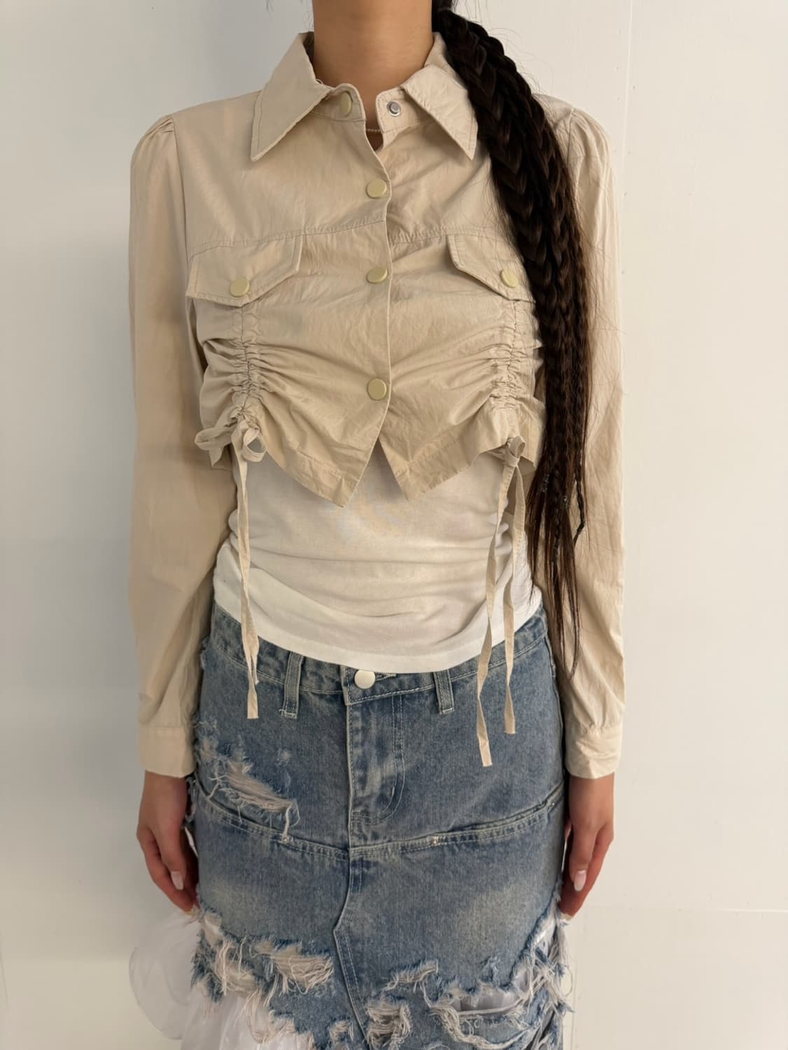 ivory snap crop shirt 상품이미지4