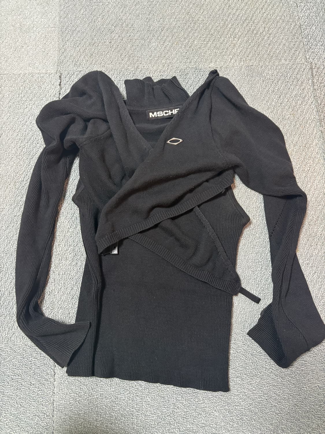 미스치프 오버랩 니트 탑 블랙 M 상품이미지2