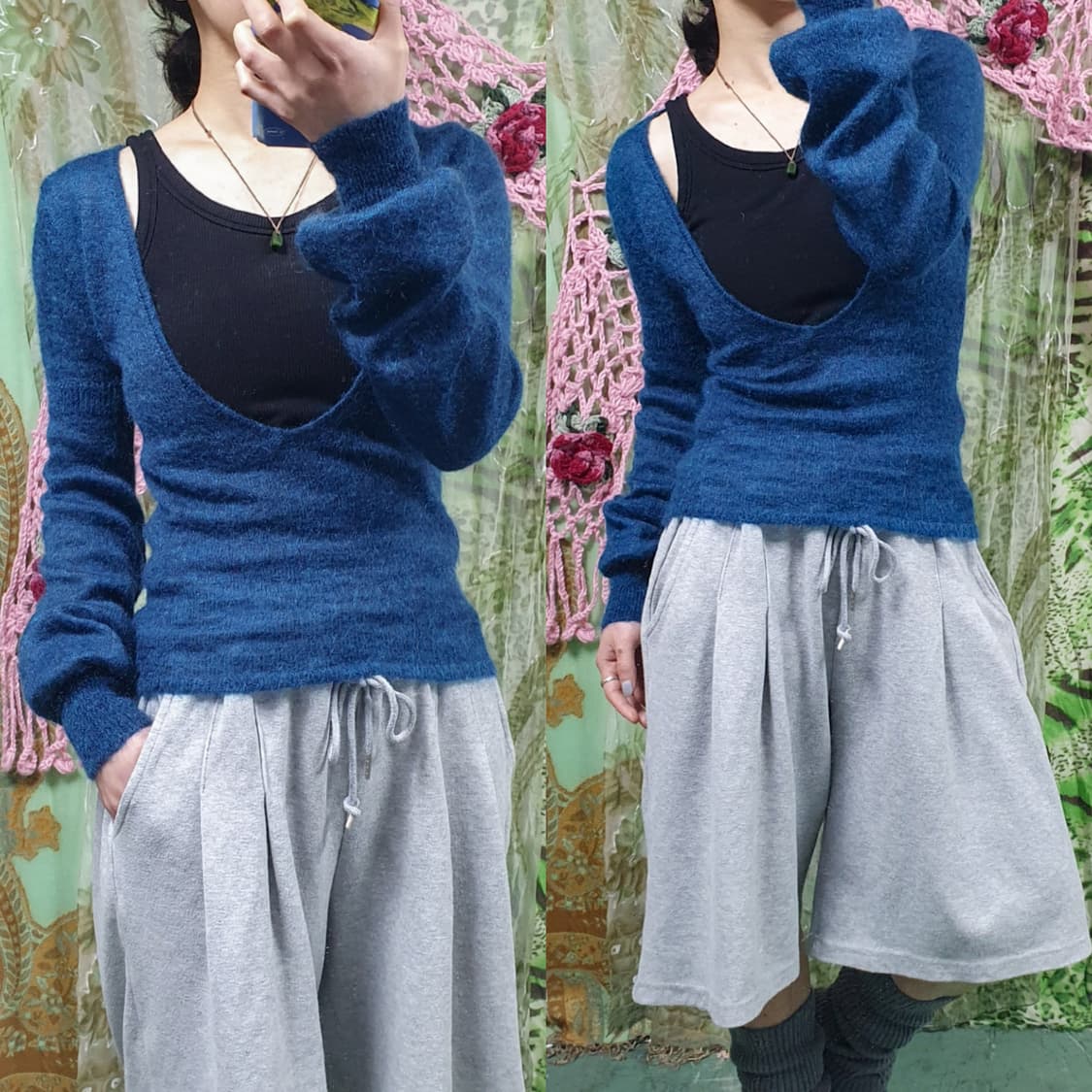 모헤어 레이어드 v넥 숏 니트 탑 상품이미지1