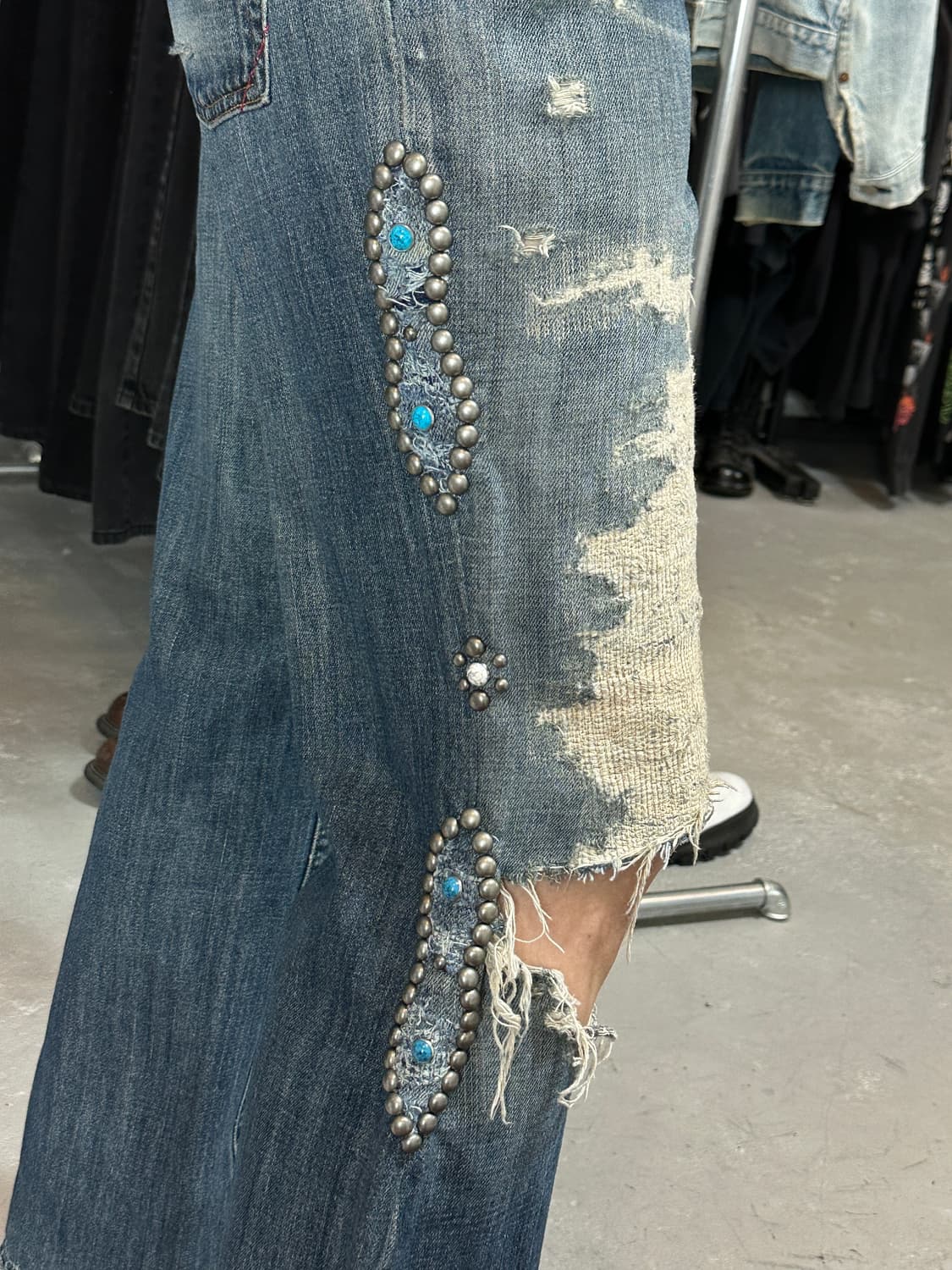 00's 바나나 리퍼블릭 부츠컷 벨바텀 팬츠 보로 리페어 상품이미지10