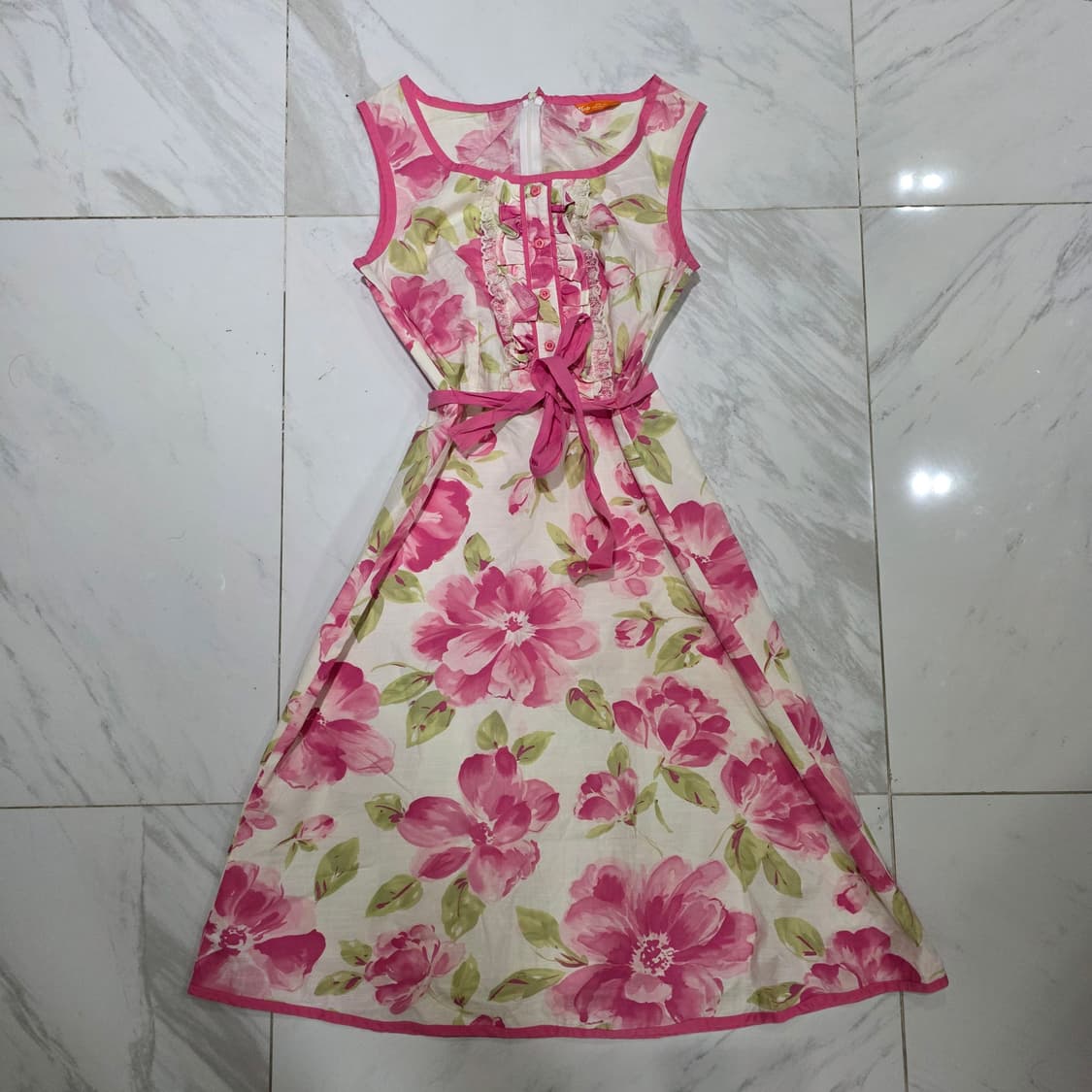 빈티지)핑크 레이스 플로럴 히메카지갸루 로리타 리즈깔 민소매봄원피스 상품이미지3