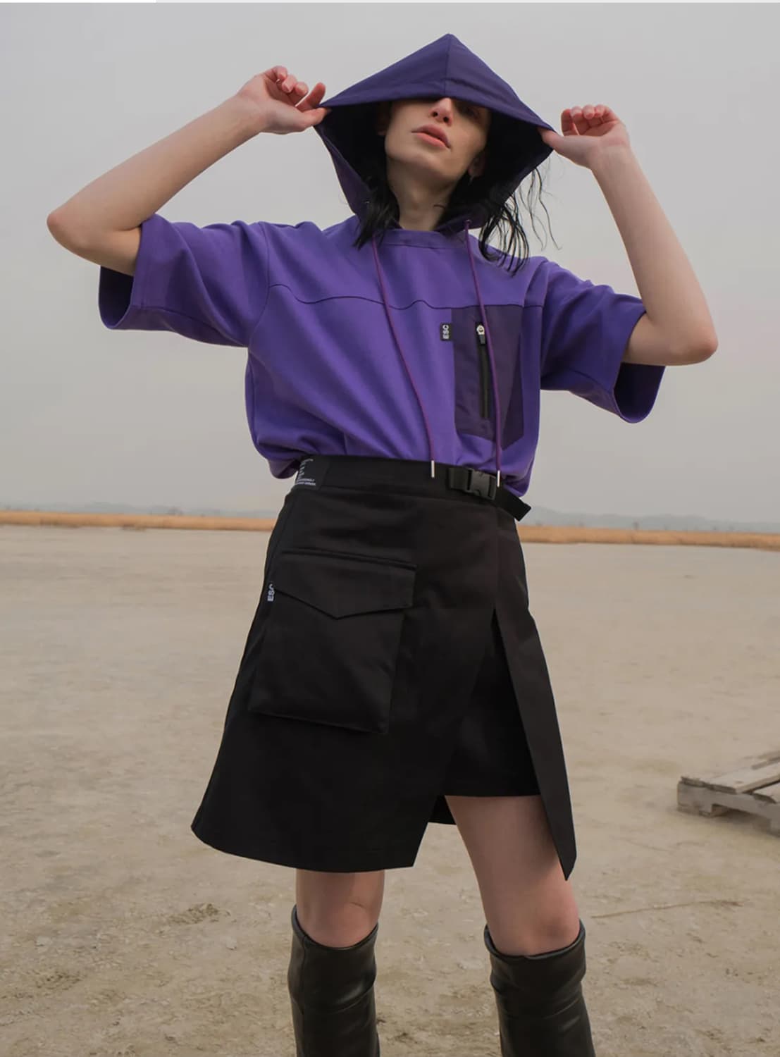 이에스씨 포켓 랩 스커트 블랙 상품이미지2