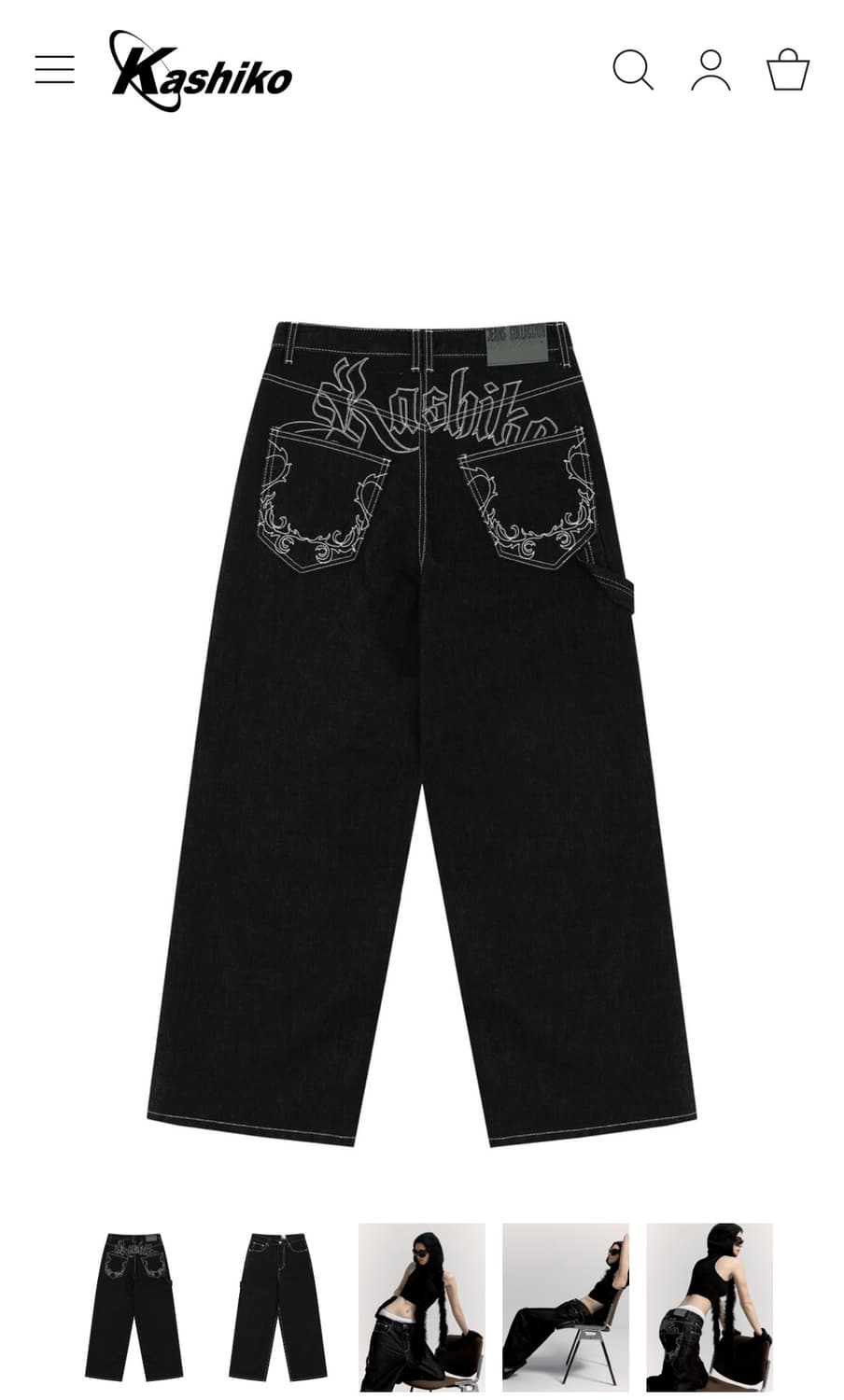 카시코 Embroied Nonfade Denim Pants Black s 상품이미지1