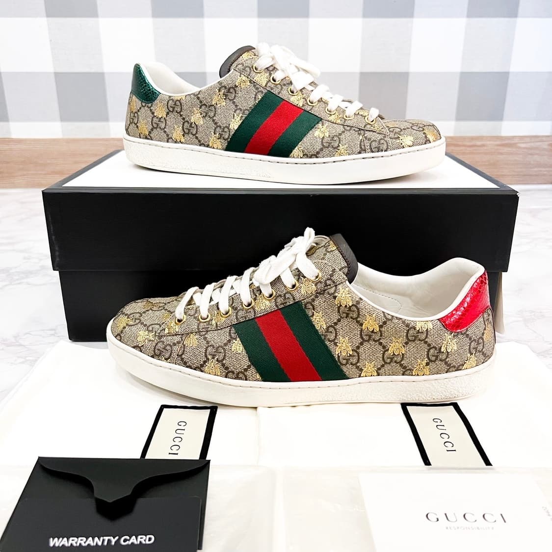 [UK8.5] 구찌 GG 에이스 수프림 꿀벌 스니커즈 상품이미지2