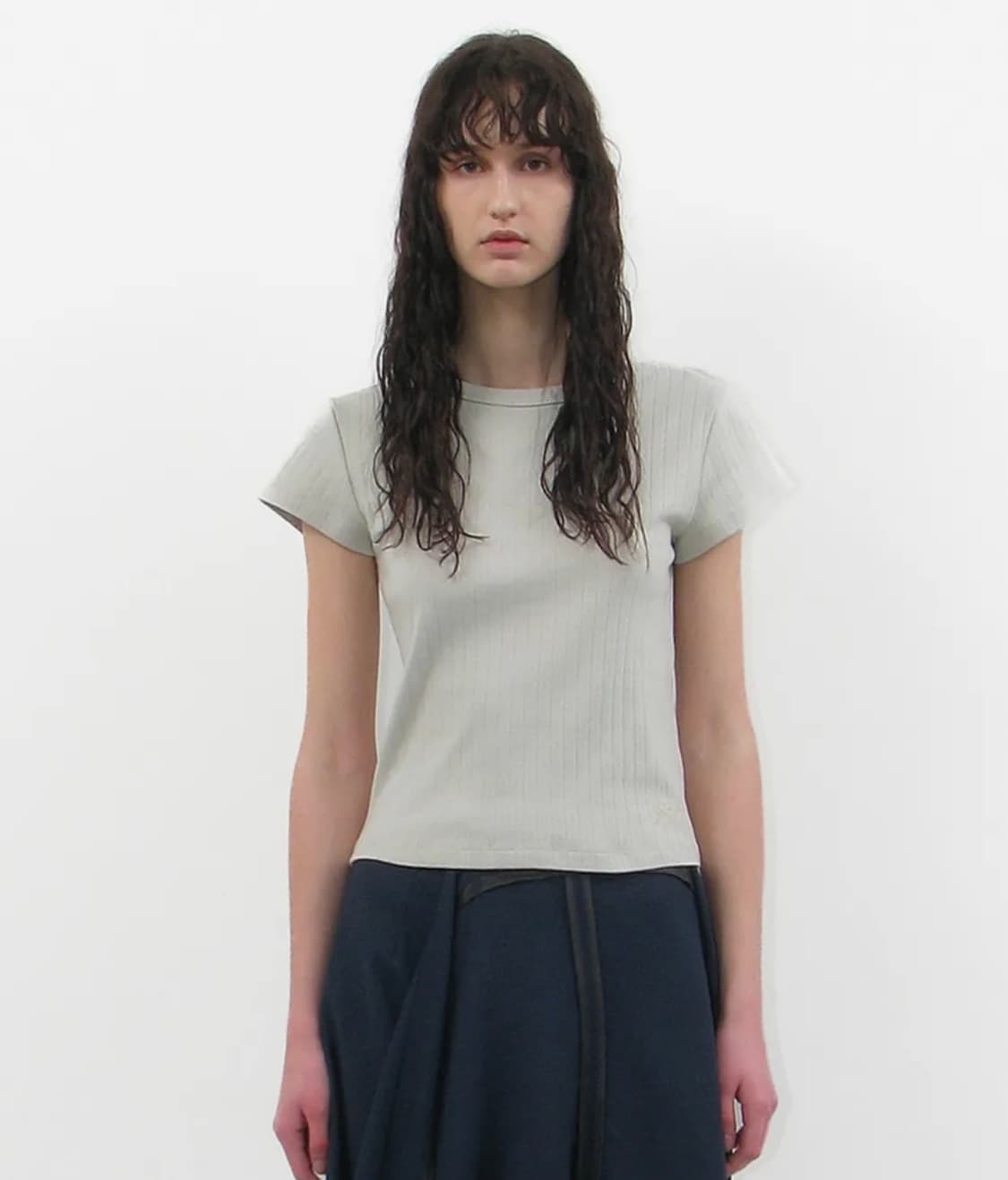 파르티멘토 우먼 레이스 펀칭 90s 숏 슬리브 티 민트 그레이 상품이미지1