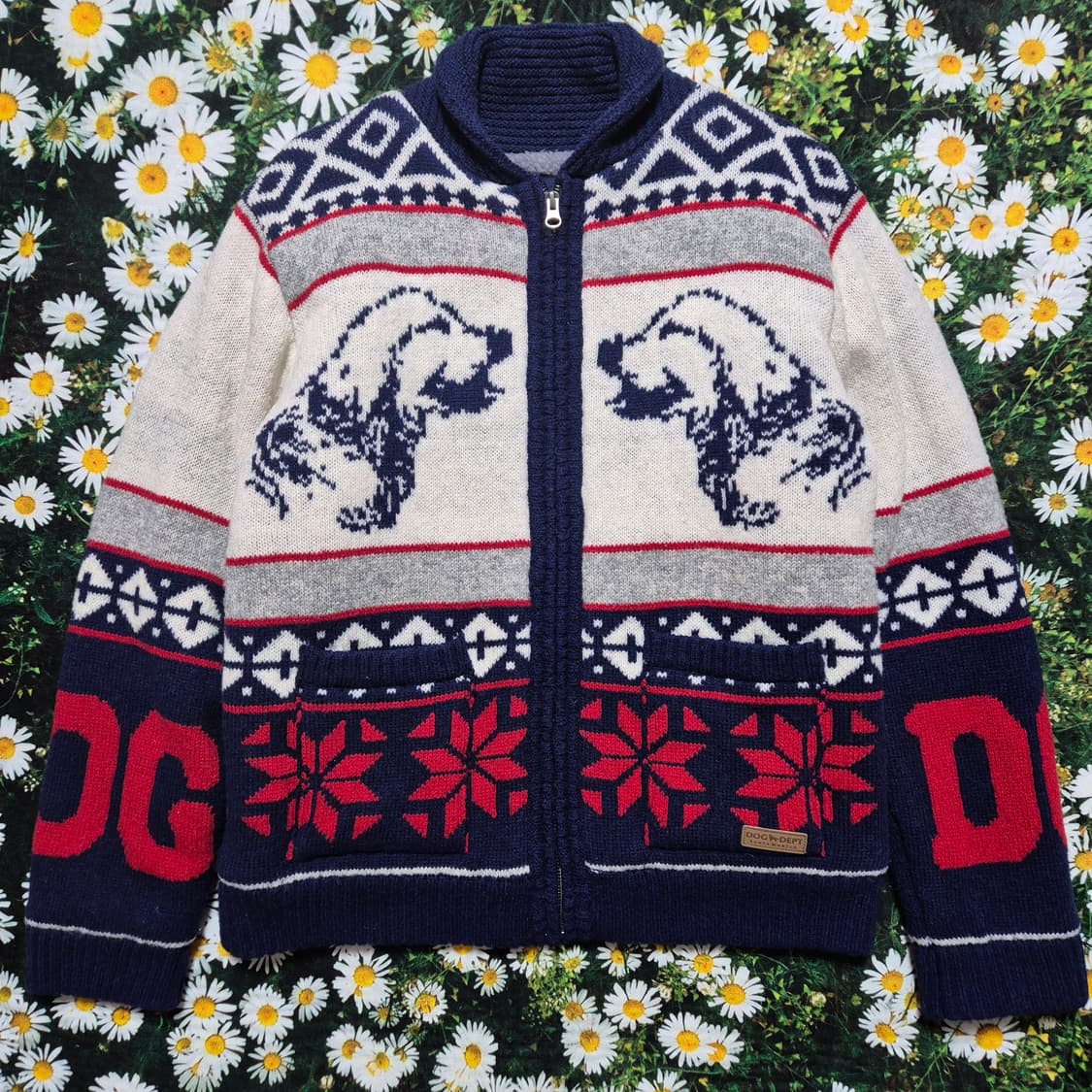 DOG DEPT 강아지 자수 니트 자켓 성인M 상품이미지1