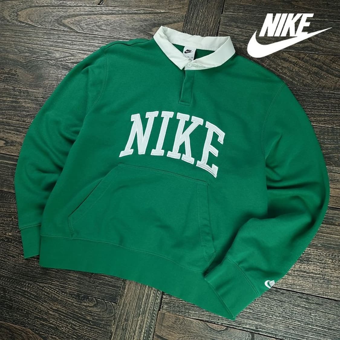 [나이키] 빅로고 카라 맨투맨 그린 M20001 상품이미지1