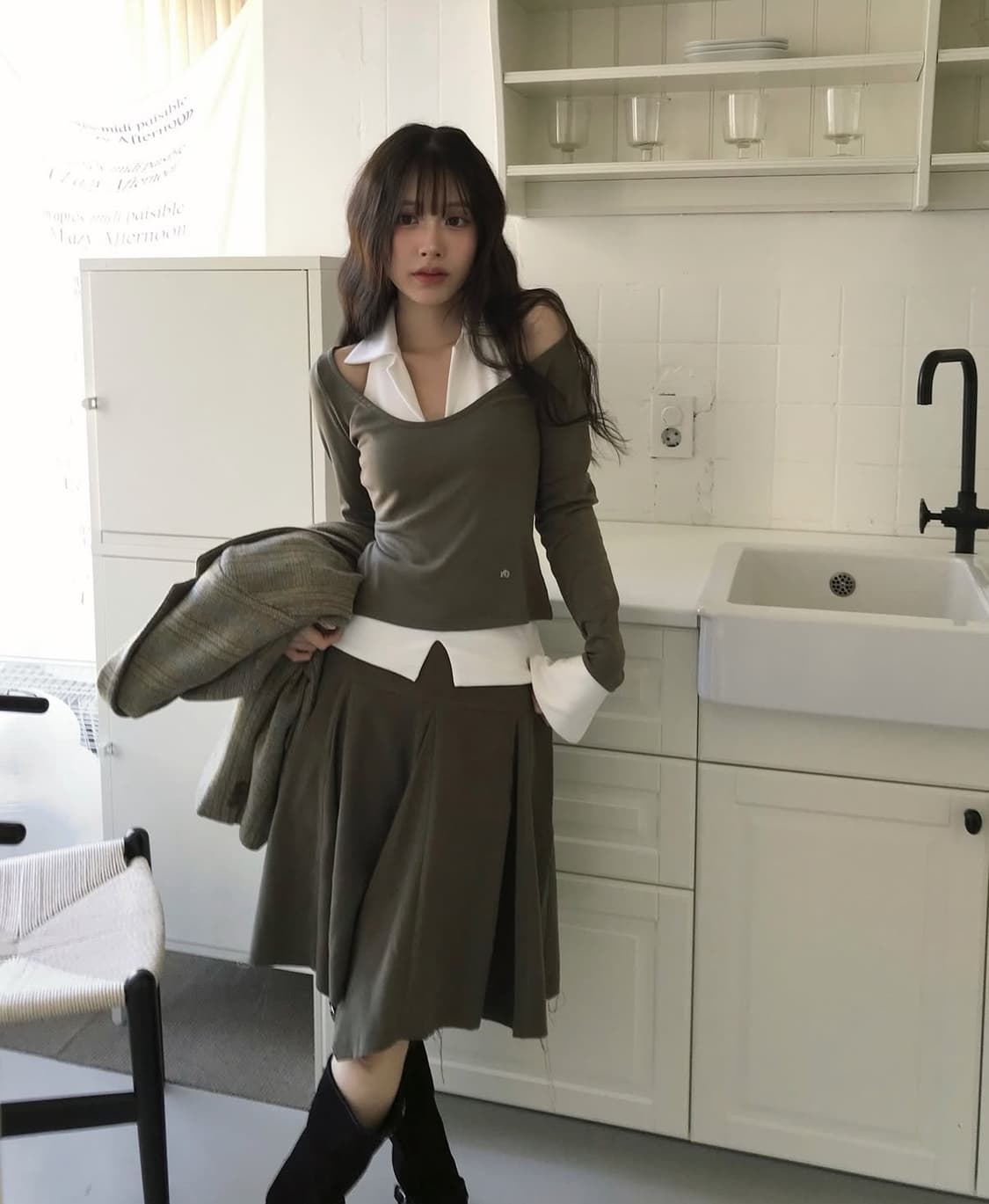 클라우드이모션 바나 레이어탑+스커트 셋업 코디세트 상품이미지1