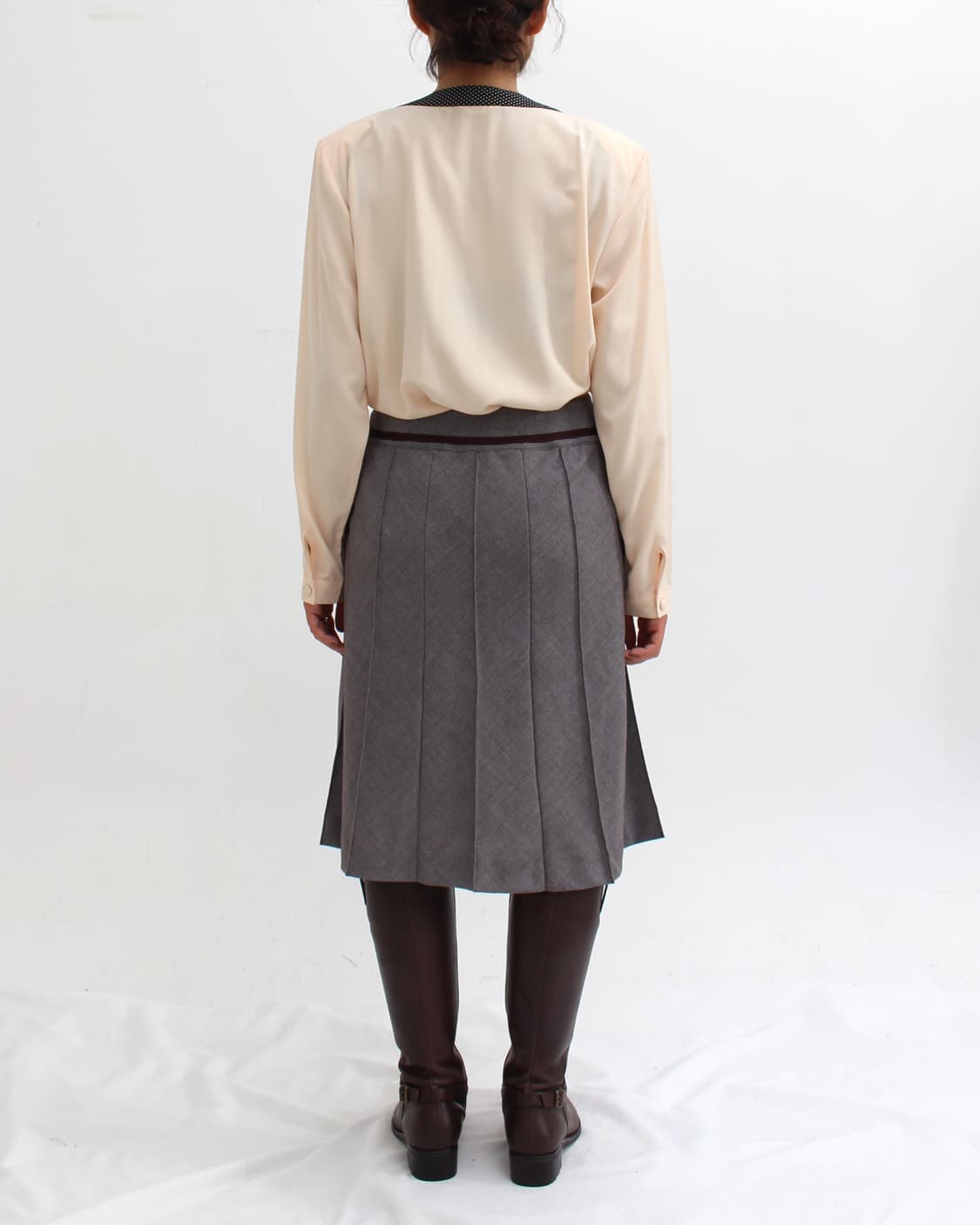 일본 빈티지 도트 배색 베이지 라운드 포켓 블라우스 상품이미지8