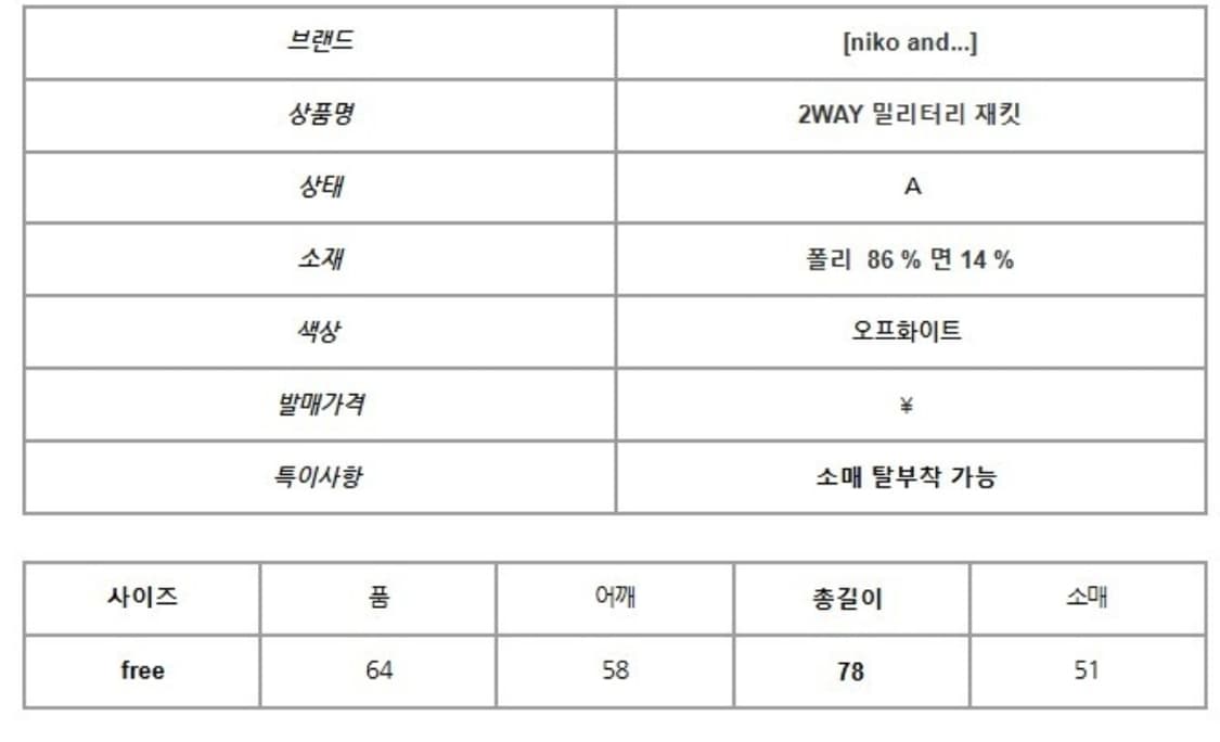 니코앤드 2way 밀리터리 재킷 상품이미지2