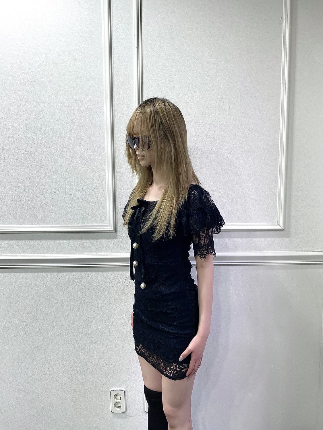 2000s style pearl button Lace Detail one 상품이미지2