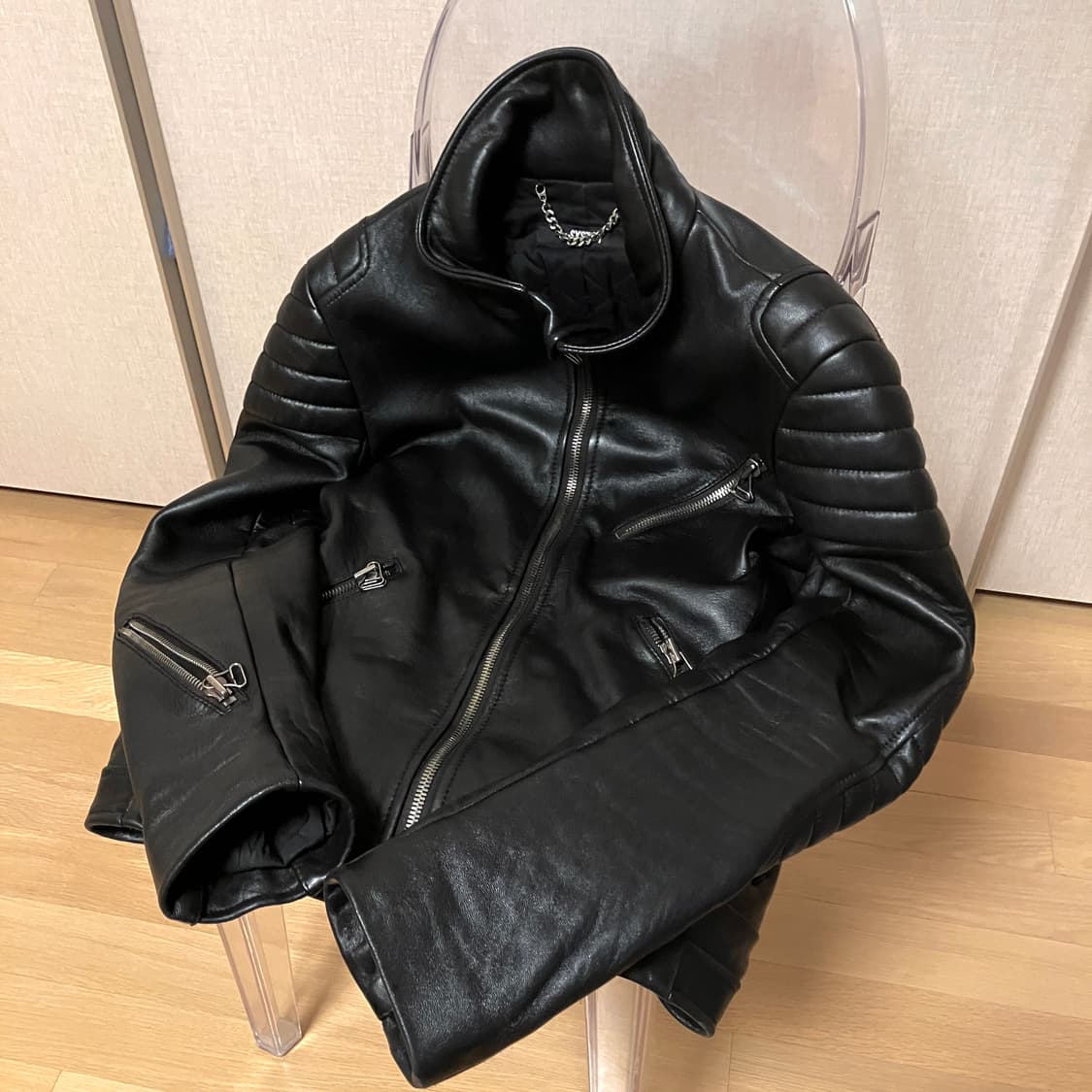 (100) 시스템옴므 램스킨 바이커 가죽자켓 상품이미지5