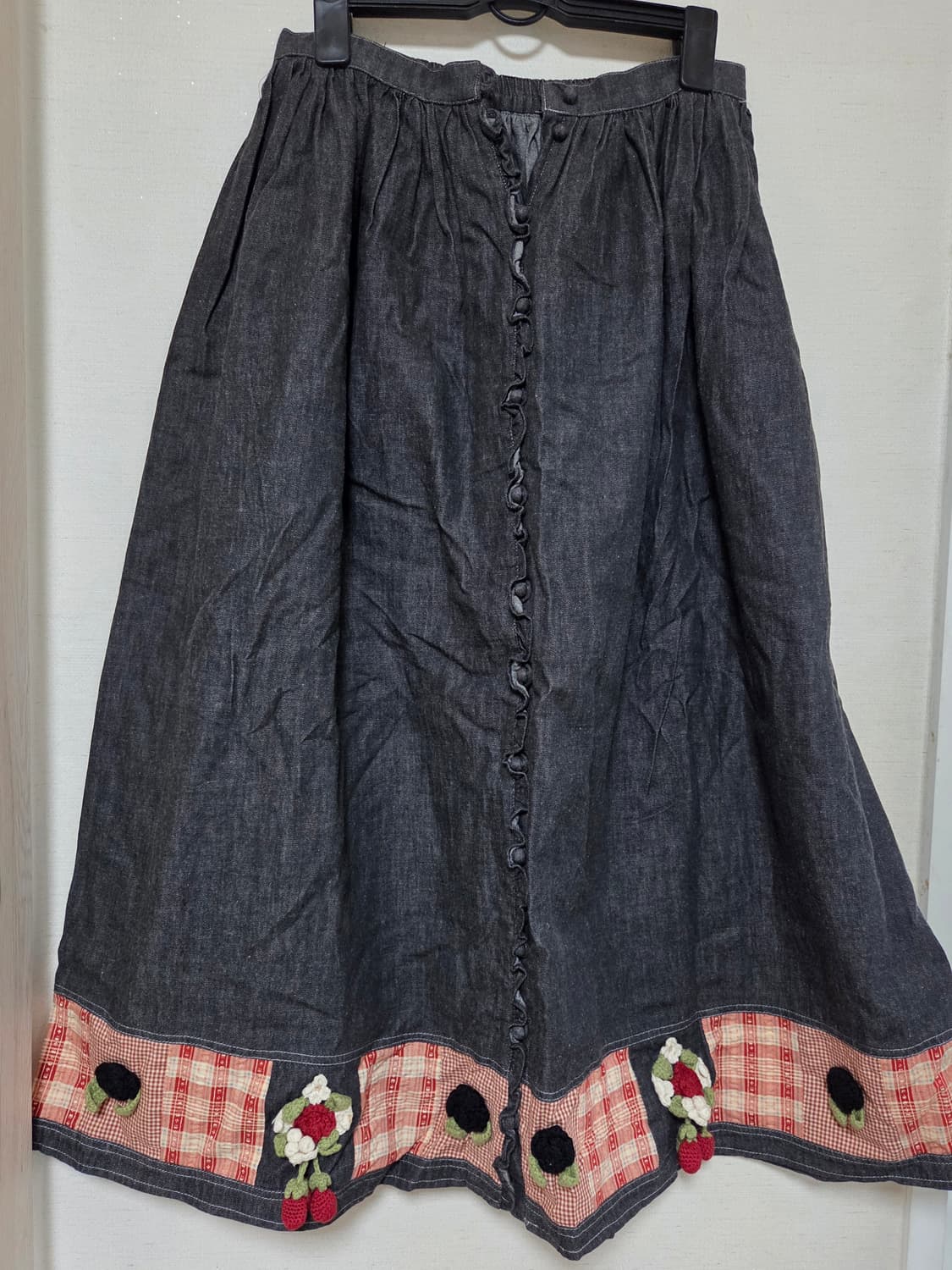 흑청 딸기 뜨개 롱 스커트(빈티지 모리) 상품이미지4