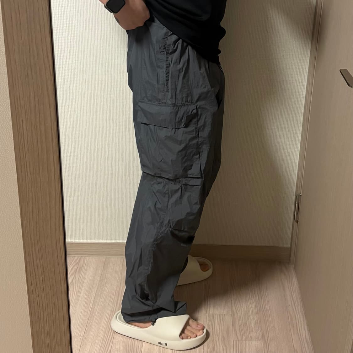 정품 코드그라피 나일론 와이드 밴딩 카고 조거팬츠 차콜 바지 상품이미지2