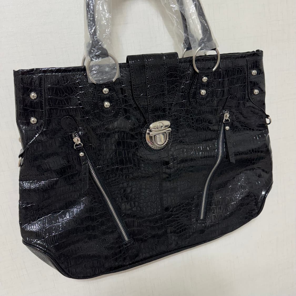 새상품 블랙 크로커다일 빅 토트백 가방 베스티벨리 숄더백 빈티지 갸루 상품이미지8