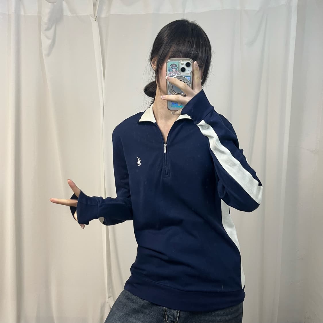 Polo  navy half-zip cotton knit 상품이미지2