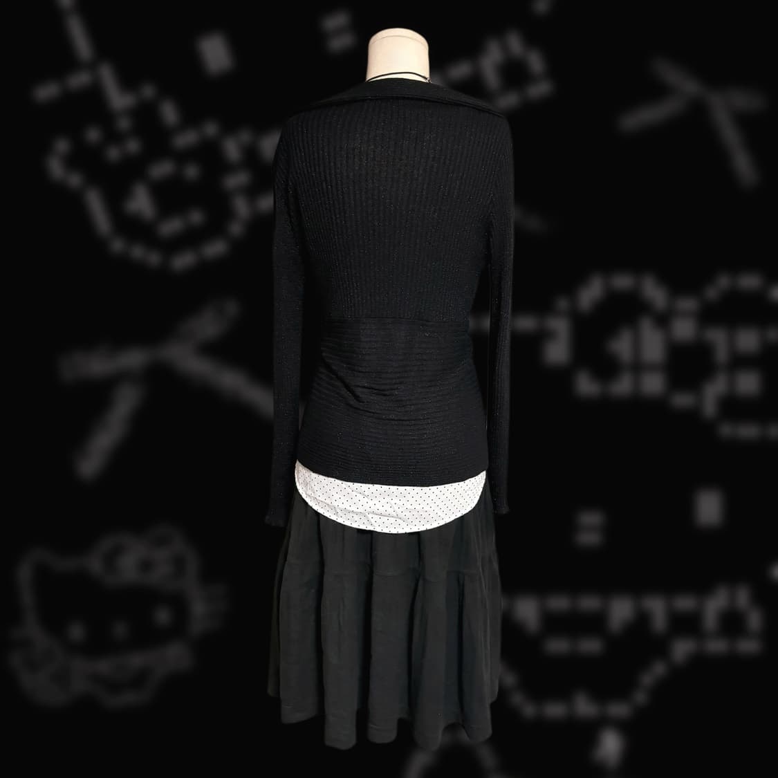 블랙 히메갸루 도트 포인트 약 시스루 프릴 셔츠 캉캉 레이어드 코디세트 상품이미지6